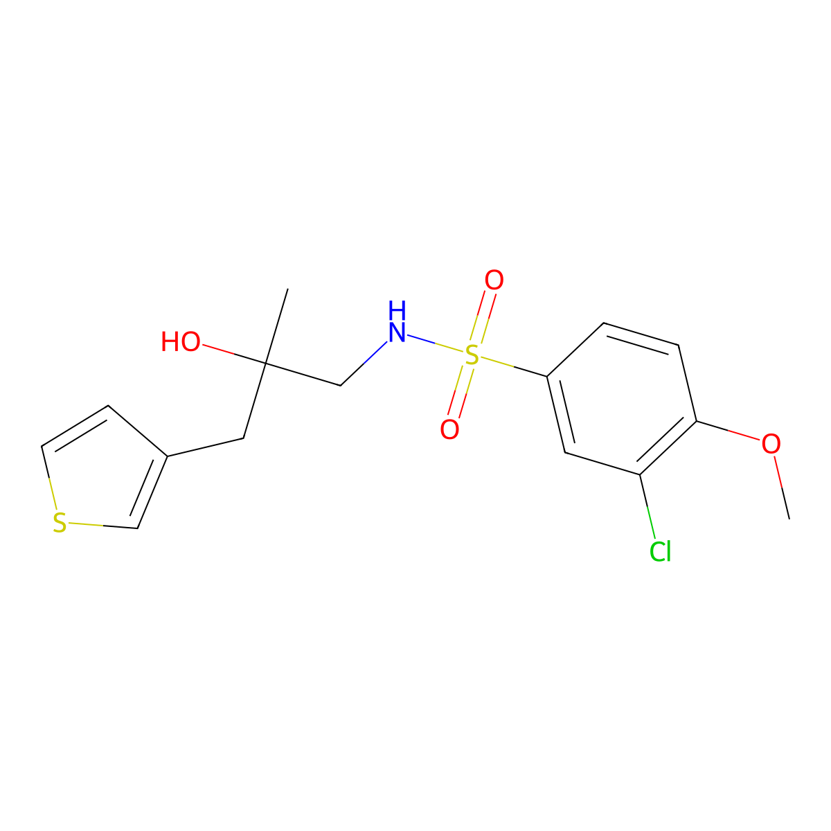 3-chloro-N-{2-hydroxy-2-[(thiophen-3-yl)methyl]propyl}-4-methoxybenzene-1-sulfonamide molecular structure, CAS 2097914-46-8