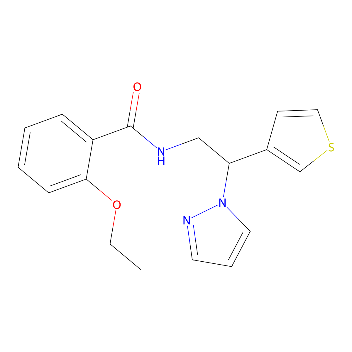 2-ethoxy-N-[2-(1H-pyrazol-1-yl)-2-(thiophen-3-yl)ethyl]benzamide molecular structure, CAS 2097914-50-4