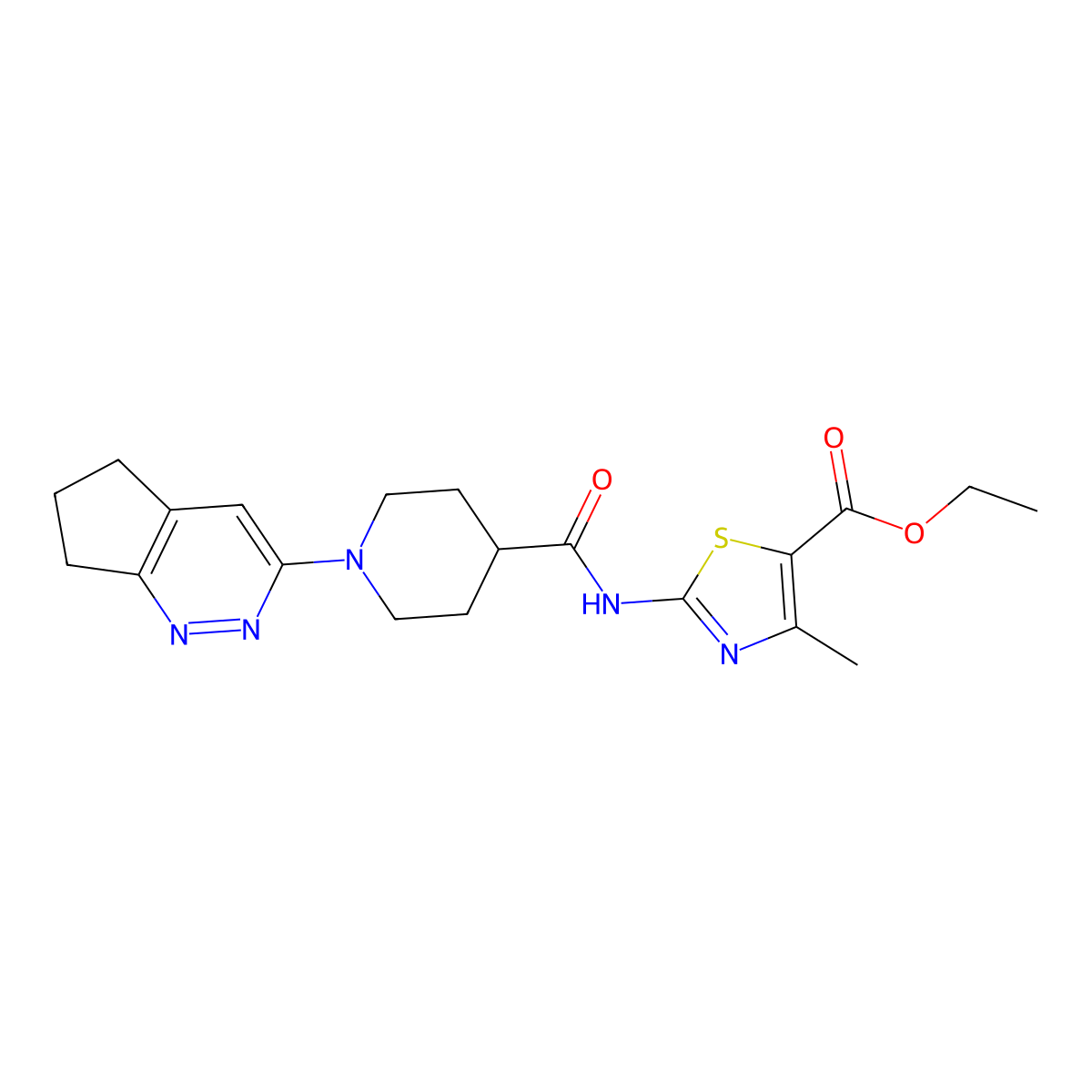 ethyl 2-(1-{5H,6H,7H-cyclopenta[c]pyridazin-3-yl}piperidine-4-amido)-4-methyl-1,3-thiazole-5-carboxylate molecular structure, CAS 2097914-52-6