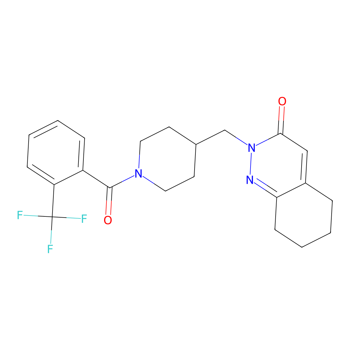 2-({1-[2-(Trifluoromethyl)benzoyl]piperidin-4-yl}methyl)-2,3,5,6,7,8-hexahydrocinnolin-3-one molecular structure, CAS 2097914-53-7