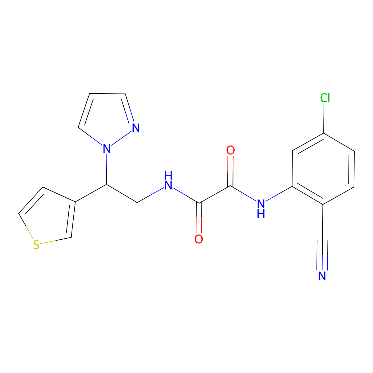 N'-(5-chloro-2-cyanophenyl)-N-[2-(1H-pyrazol-1-yl)-2-(thiophen-3-yl)ethyl]ethanediamide molecular structure, CAS 2097914-55-9