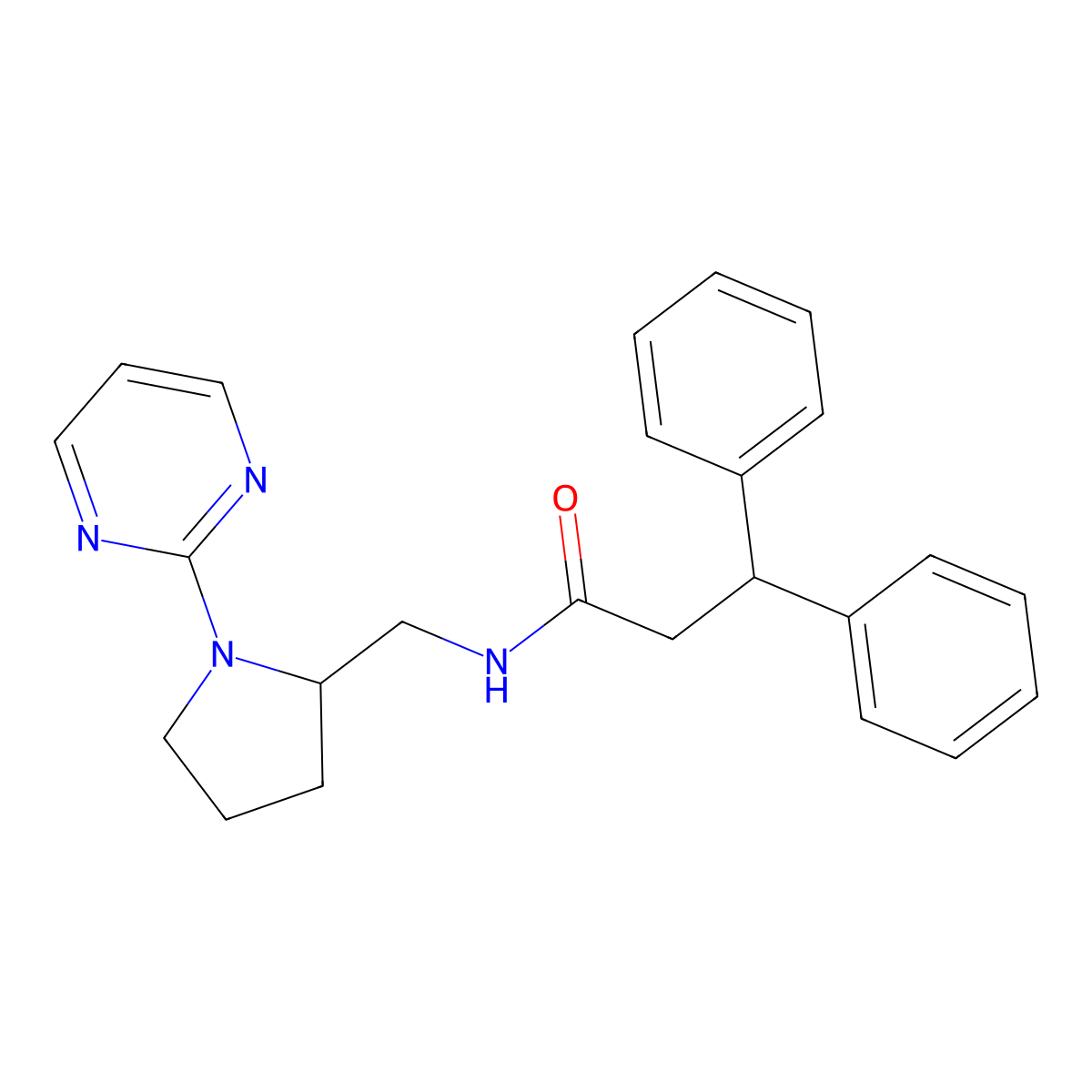 3,3-diphenyl-N-{[1-(pyrimidin-2-yl)pyrrolidin-2-yl]methyl}propanamide molecular structure, CAS 2097914-57-1