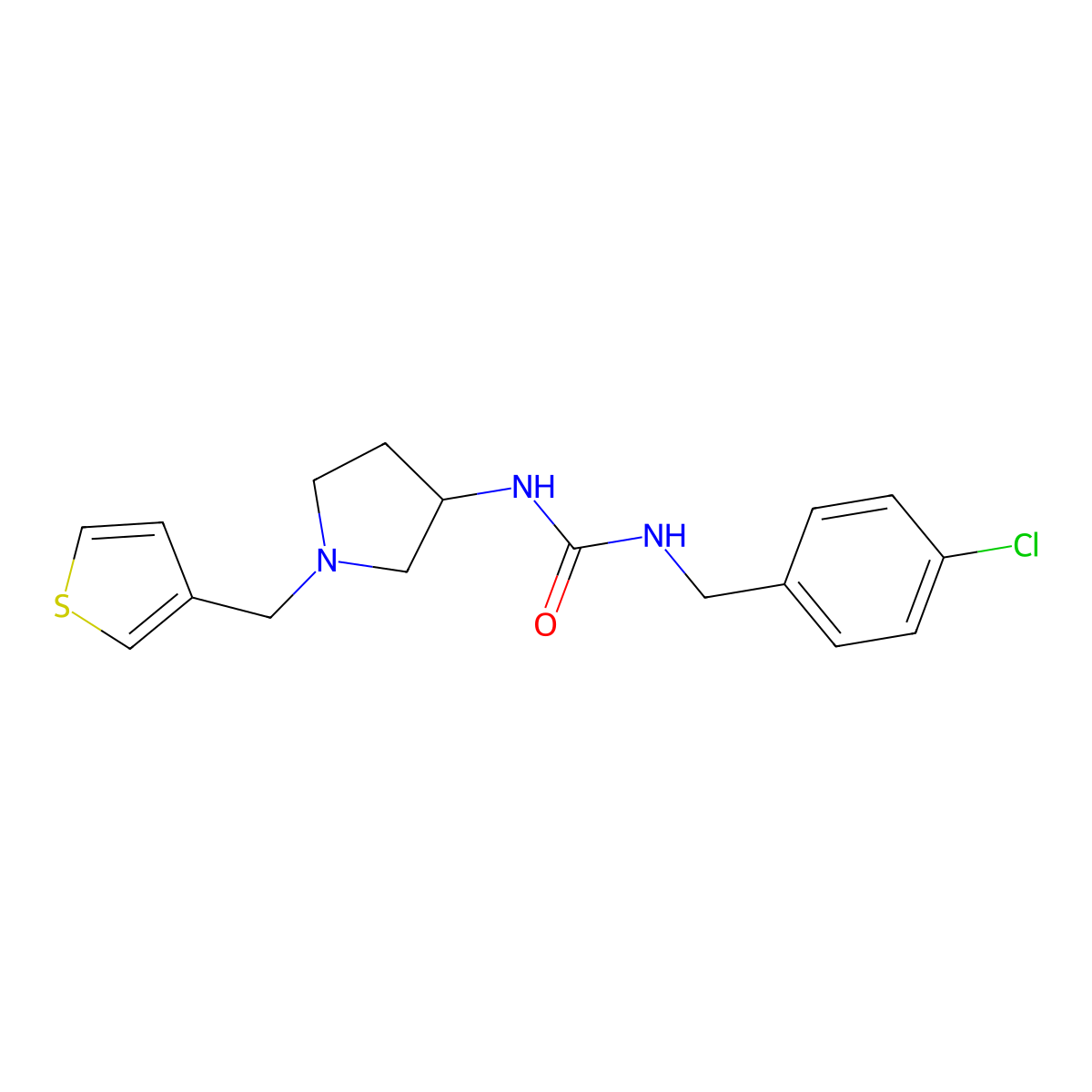 1-[(4-Chlorophenyl)methyl]-3-{1-[(thiophen-3-yl)methyl]pyrrolidin-3-yl}urea molecular structure, CAS 2097914-63-9