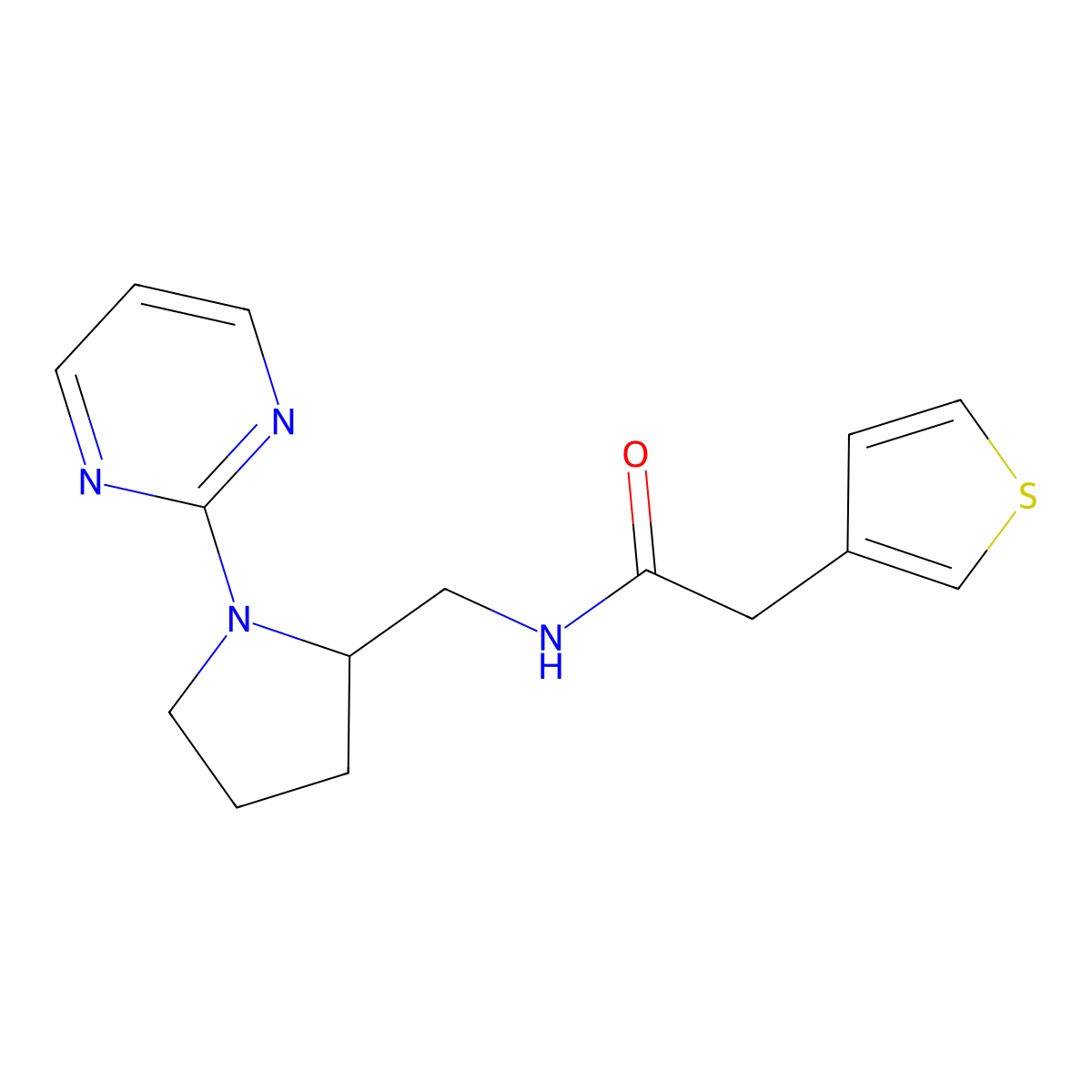 N-{[1-(pyrimidin-2-yl)pyrrolidin-2-yl]methyl}-2-(thiophen-3-yl)acetamide molecular structure, CAS 2097914-67-3