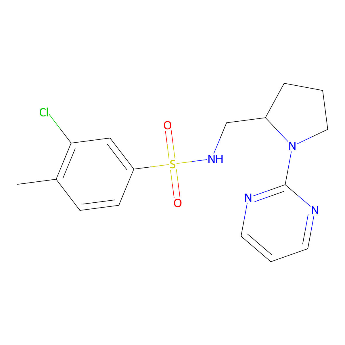 3-chloro-4-methyl-N-{[1-(pyrimidin-2-yl)pyrrolidin-2-yl]methyl}benzene-1-sulfonamide molecular structure, CAS 2097914-69-5