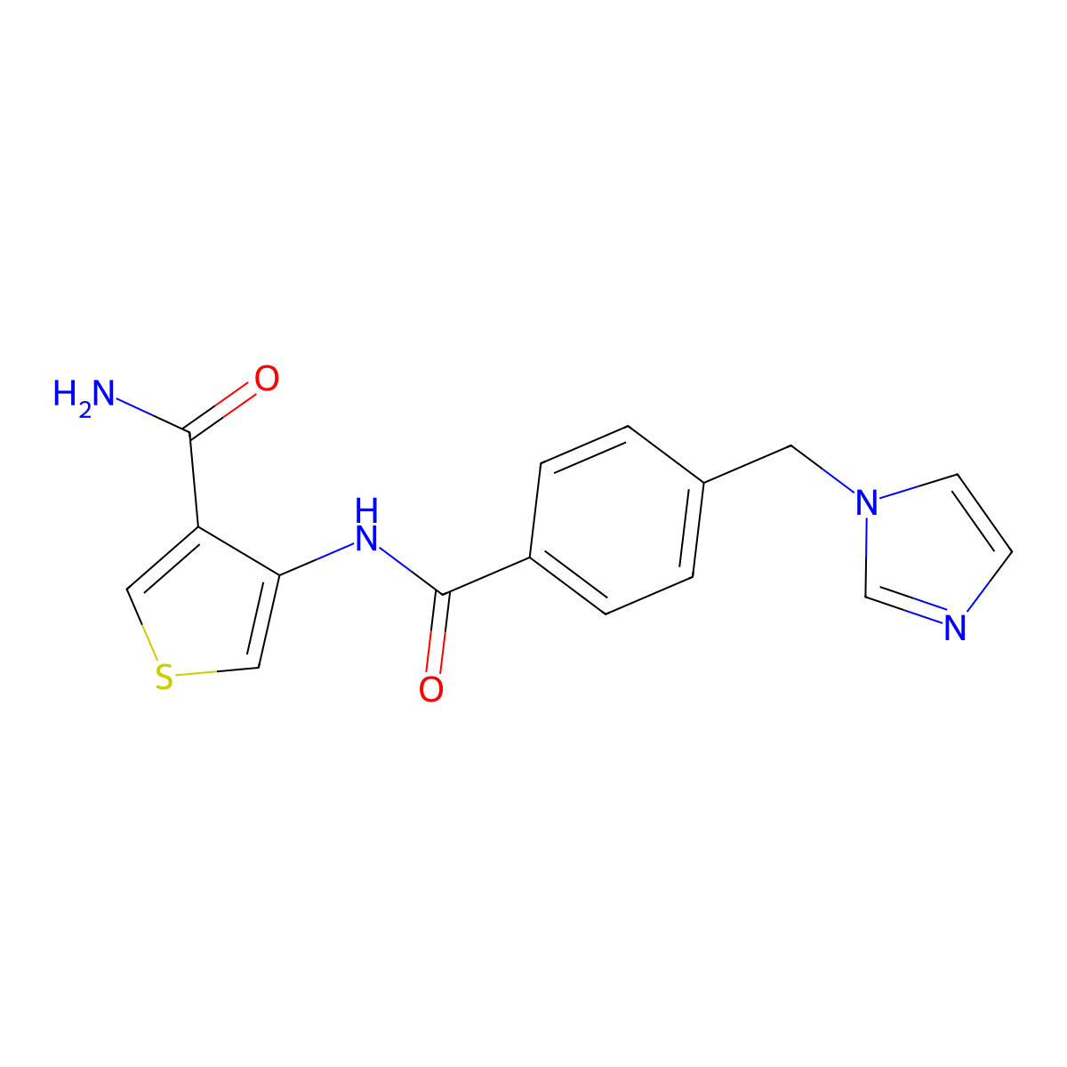 4-{4-[(1H-imidazol-1-yl)methyl]benzamido}thiophene-3-carboxamide molecular structure, CAS 2097914-70-8