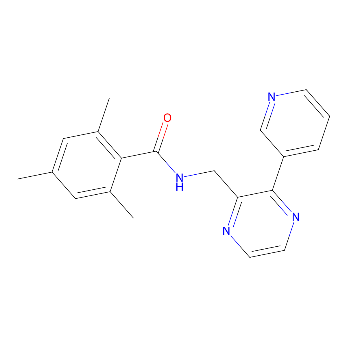2,4,6-trimethyl-N-{[3-(pyridin-3-yl)pyrazin-2-yl]methyl}benzamide molecular structure, CAS 2097914-81-1