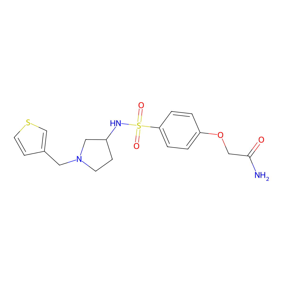 2-[4-({1-[(Thiophen-3-yl)methyl]pyrrolidin-3-yl}sulfamoyl)phenoxy]acetamide molecular structure, CAS 2097914-82-2
