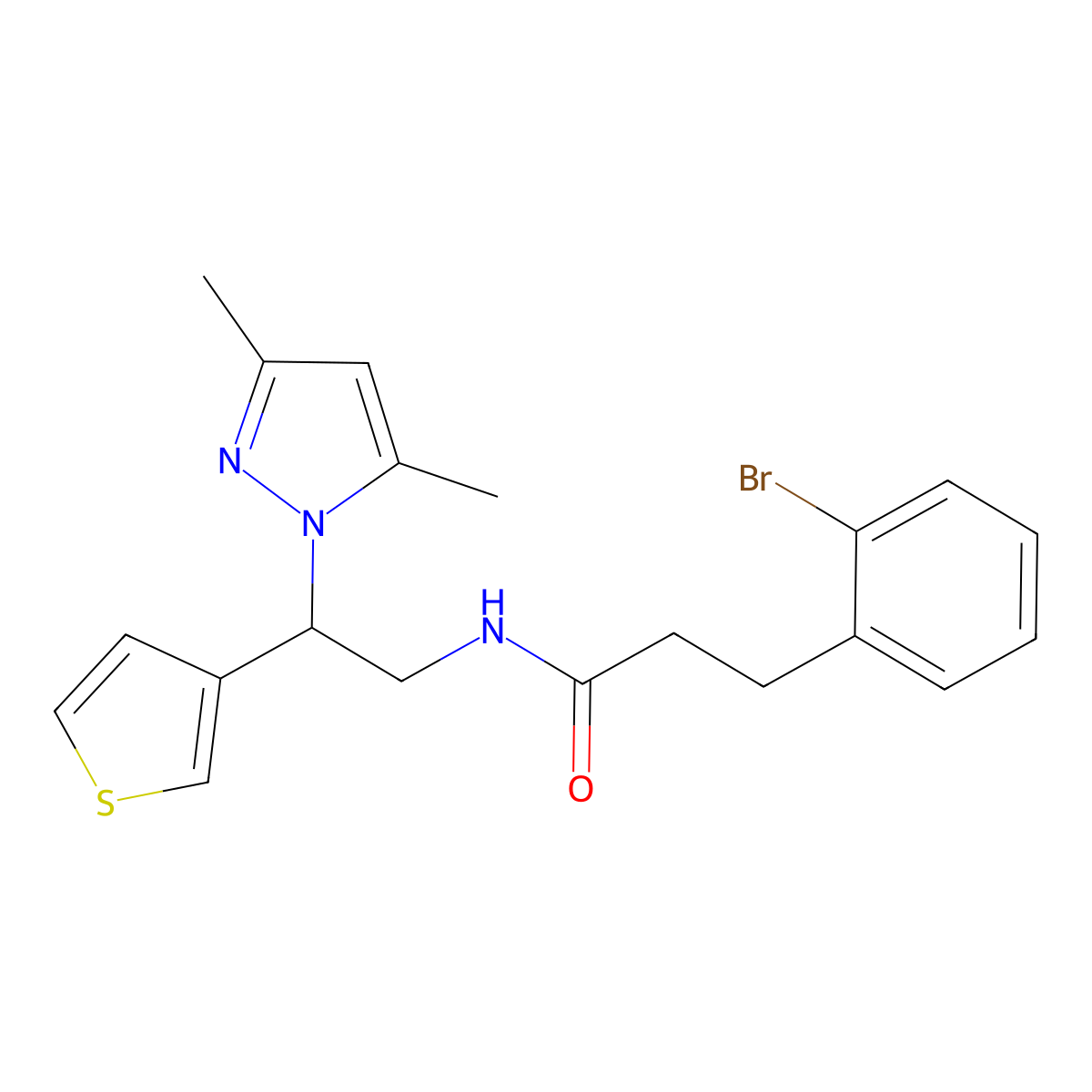 3-(2-bromophenyl)-N-[2-(3,5-dimethyl-1H-pyrazol-1-yl)-2-(thiophen-3-yl)ethyl]propanamide molecular structure, CAS 2097914-85-5