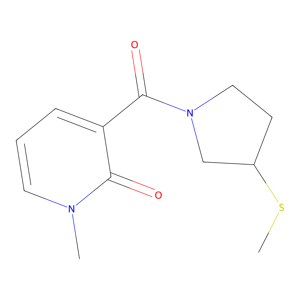 1-Methyl-3-[3-(methylsulfanyl)pyrrolidine-1-carbonyl]-1,2-dihydropyridin-2-one molecular structure, CAS 2097914-91-3
