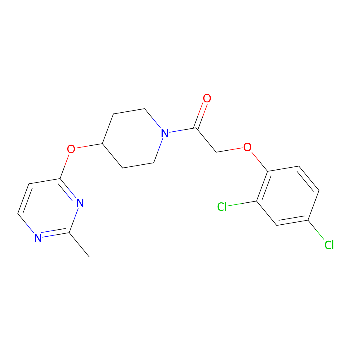 2-(2,4-Dichlorophenoxy)-1-(4-((2-methylpyrimidin-4-yl)oxy)piperidin-1-yl)ethanone molecular structure, CAS 2097914-95-7