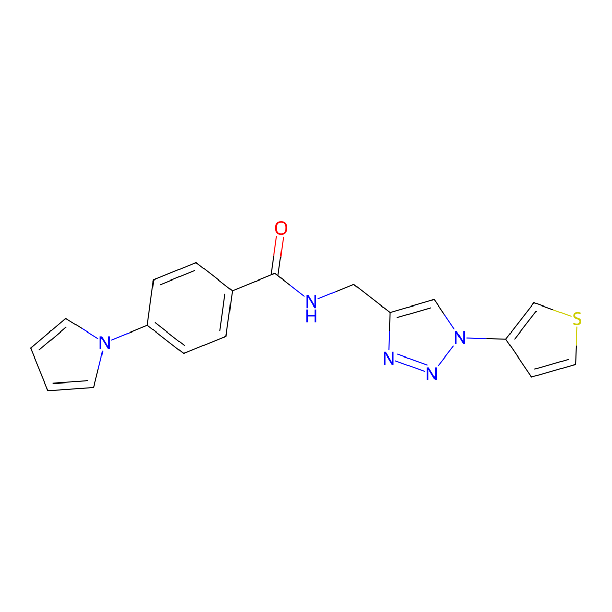 4-(1H-pyrrol-1-yl)-N-{[1-(thiophen-3-yl)-1H-1,2,3-triazol-4-yl]methyl}benzamide molecular structure, CAS 2097914-97-9