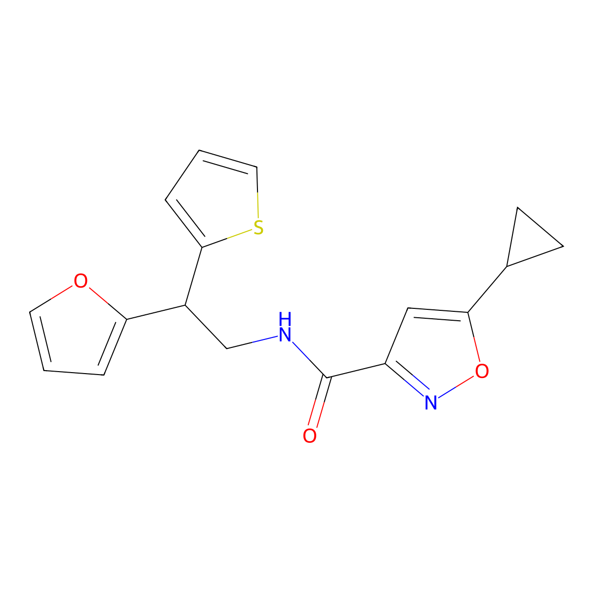 5-cyclopropyl-N-[2-(furan-2-yl)-2-(thiophen-2-yl)ethyl]-1,2-oxazole-3-carboxamide molecular structure, CAS 2097915-05-2