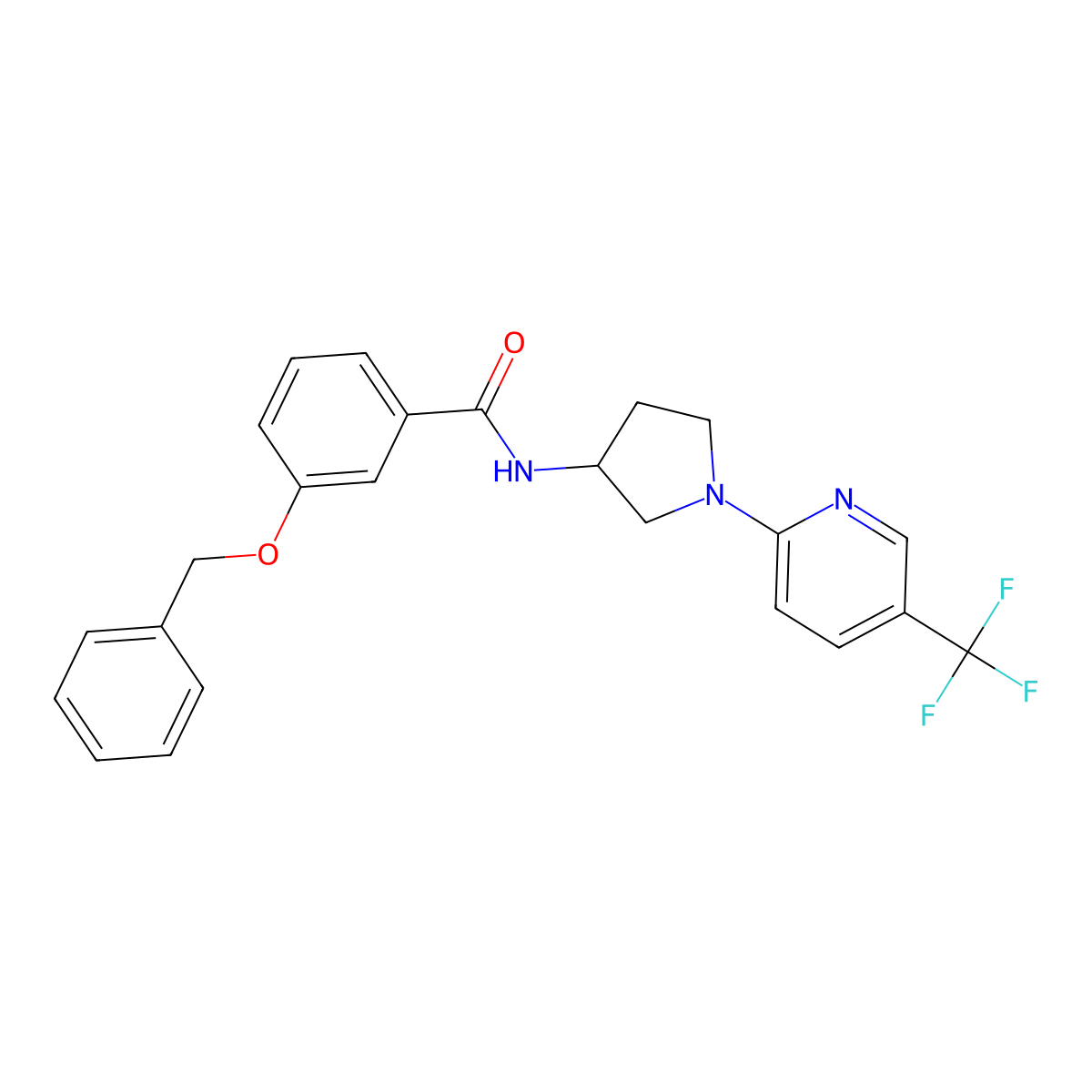 3-(benzyloxy)-N-(1-(5-(trifluoromethyl)pyridin-2-yl)pyrrolidin-3-yl)benzamide molecular structure, CAS 2097915-09-6