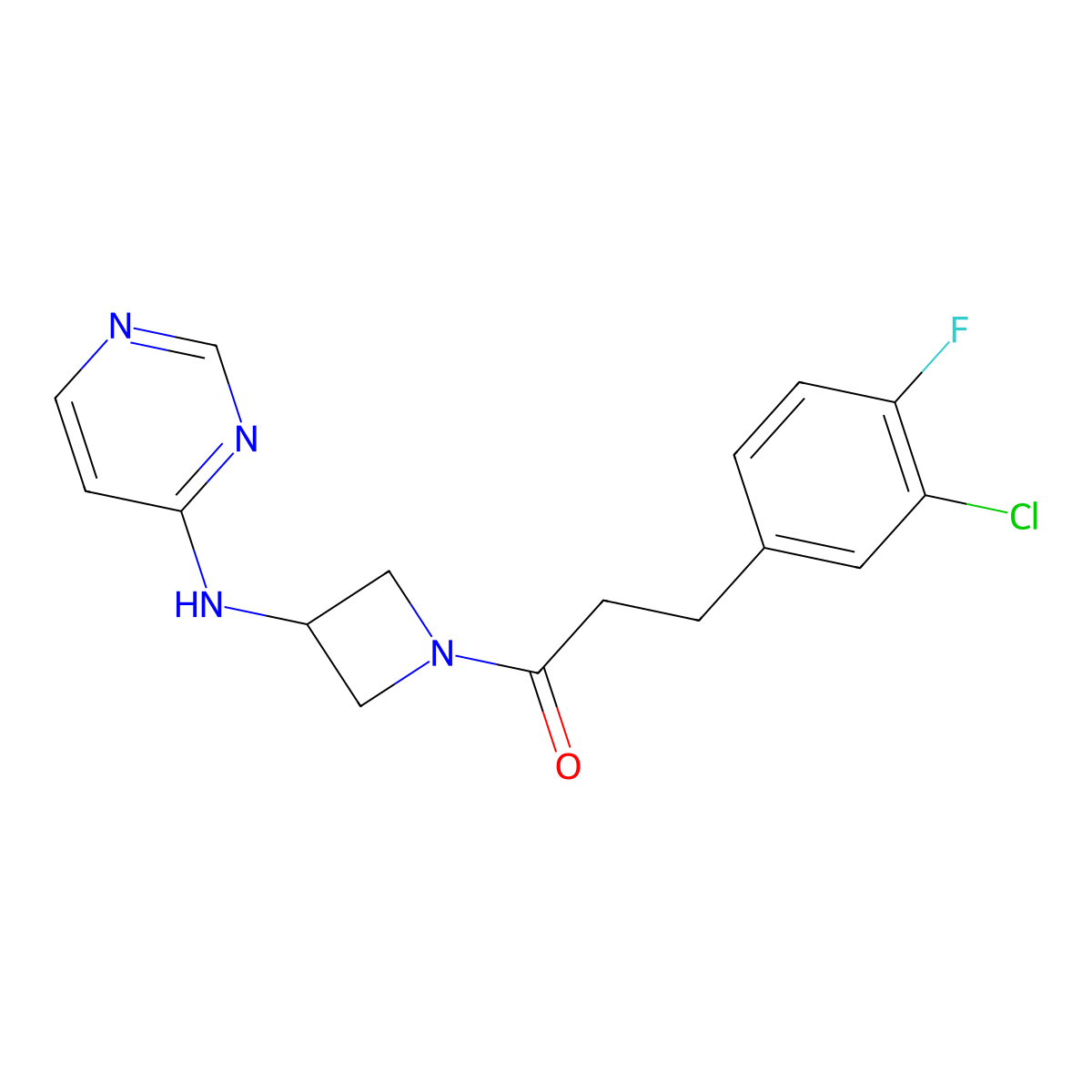 3-(3-Chloro-4-fluorophenyl)-1-{3-[(pyrimidin-4-yl)amino]azetidin-1-yl}propan-1-one molecular structure, CAS 2097915-16-5
