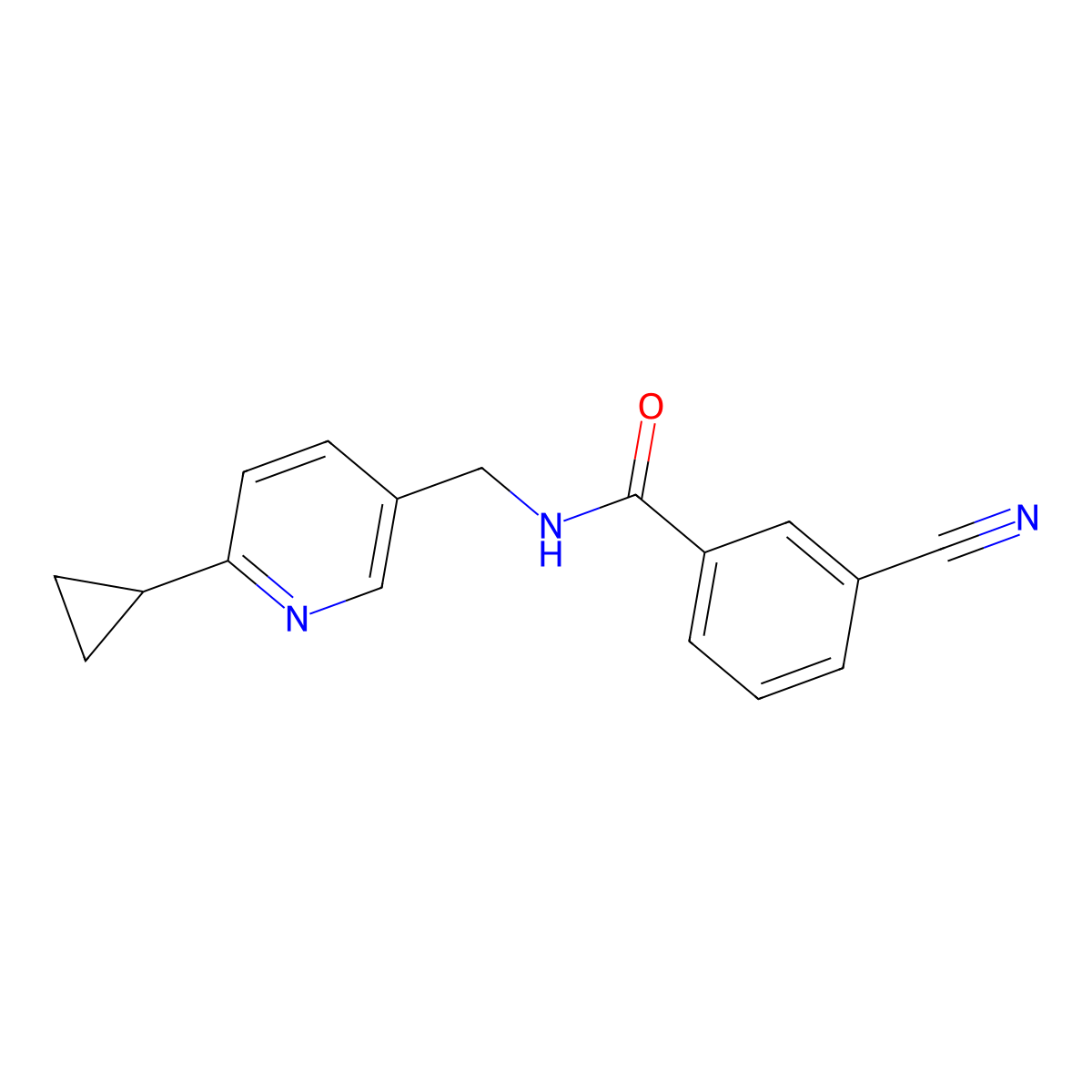3-cyano-N-[(6-cyclopropylpyridin-3-yl)methyl]benzamide molecular structure, CAS 2097915-18-7