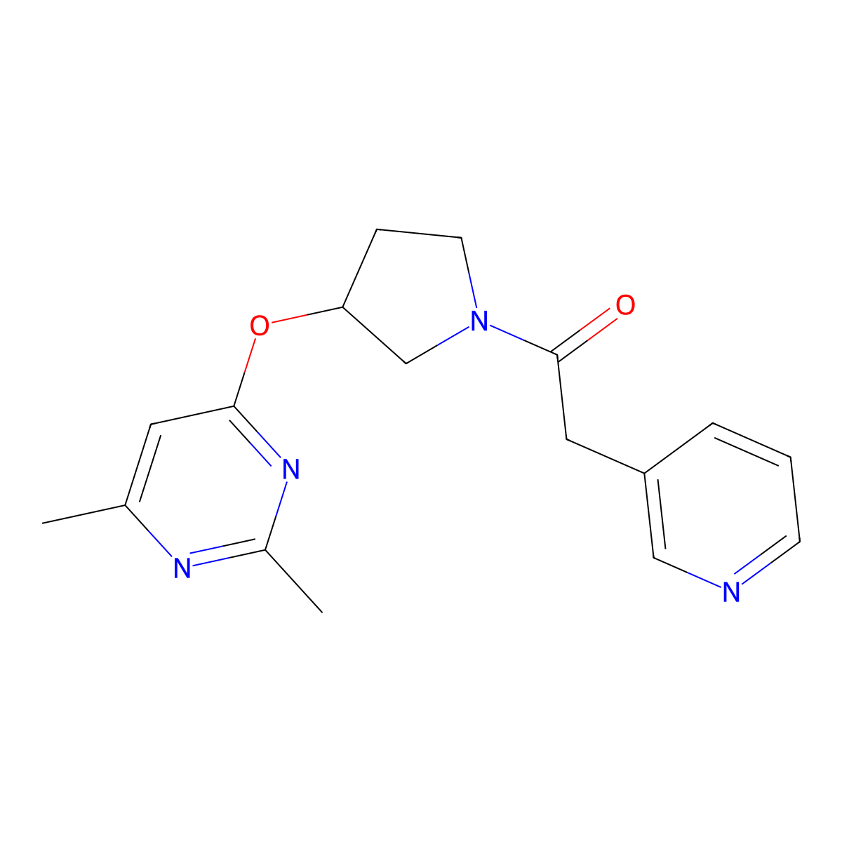 1-{3-[(2,6-Dimethylpyrimidin-4-yl)oxy]pyrrolidin-1-yl}-2-(pyridin-3-yl)ethan-1-one molecular structure, CAS 2097915-19-8
