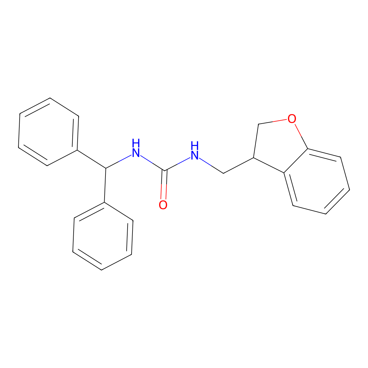 3-[(2,3-Dihydro-1-benzofuran-3-yl)methyl]-1-(diphenylmethyl)urea molecular structure, CAS 2097915-25-6