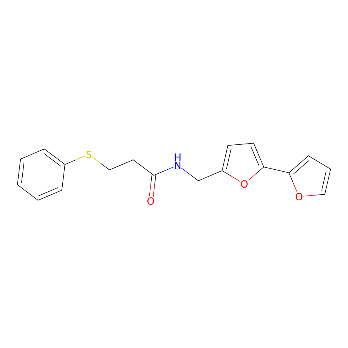 N-({[2,2'-bifuran]-5-yl}methyl)-3-(phenylsulfanyl)propanamide molecular structure, CAS 2097915-27-8
