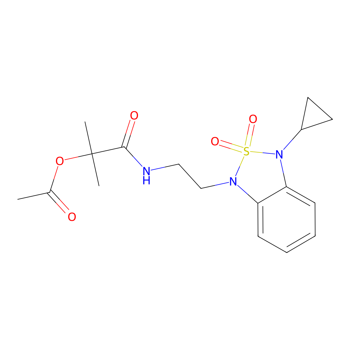 1-{[2-(3-Cyclopropyl-2,2-dioxo-1,3-dihydro-2lambda6,1,3-benzothiadiazol-1-yl)ethyl]carbamoyl}-1-methylethyl acetate molecular structure, CAS 2097915-28-9