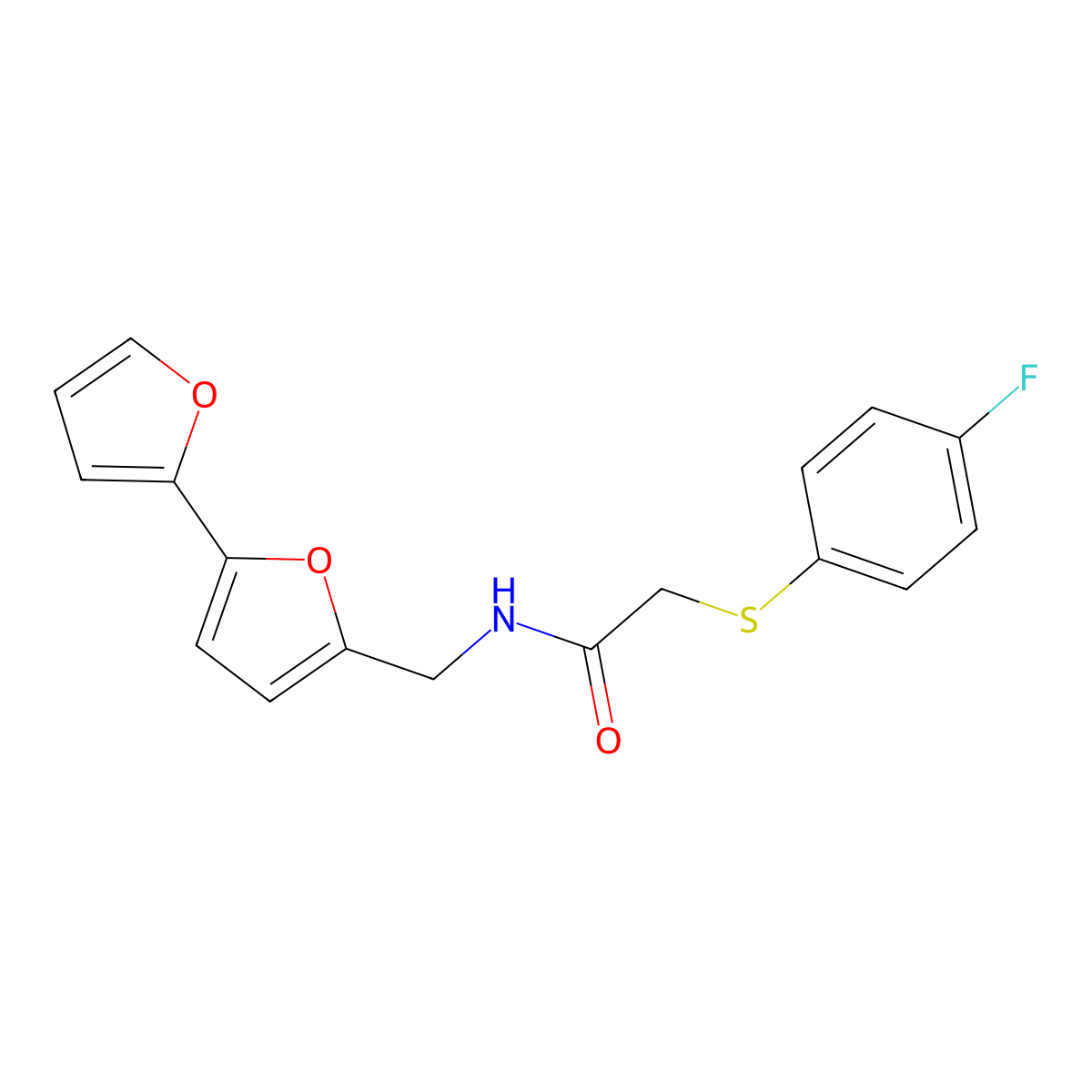 N-({[2,2'-bifuran]-5-yl}methyl)-2-[(4-fluorophenyl)sulfanyl]acetamide molecular structure, CAS 2097915-38-1