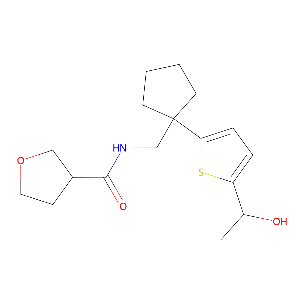 N-((1-(5-(1-hydroxyethyl)thiophen-2-yl)cyclopentyl)methyl)tetrahydrofuran-3-carboxamide molecular structure, CAS 2097915-39-2
