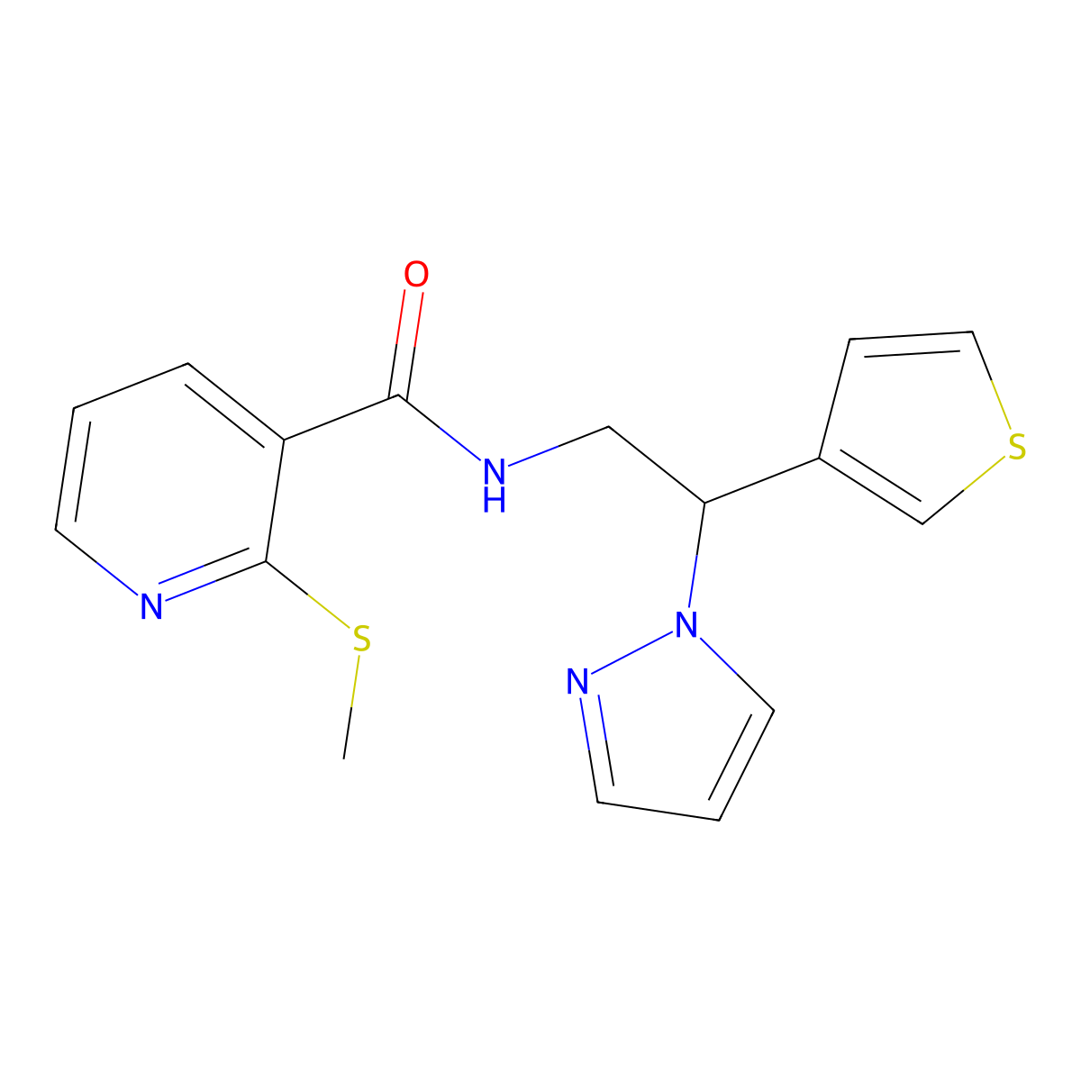2-(methylsulfanyl)-N-[2-(1H-pyrazol-1-yl)-2-(thiophen-3-yl)ethyl]pyridine-3-carboxamide molecular structure, CAS 2097915-41-6