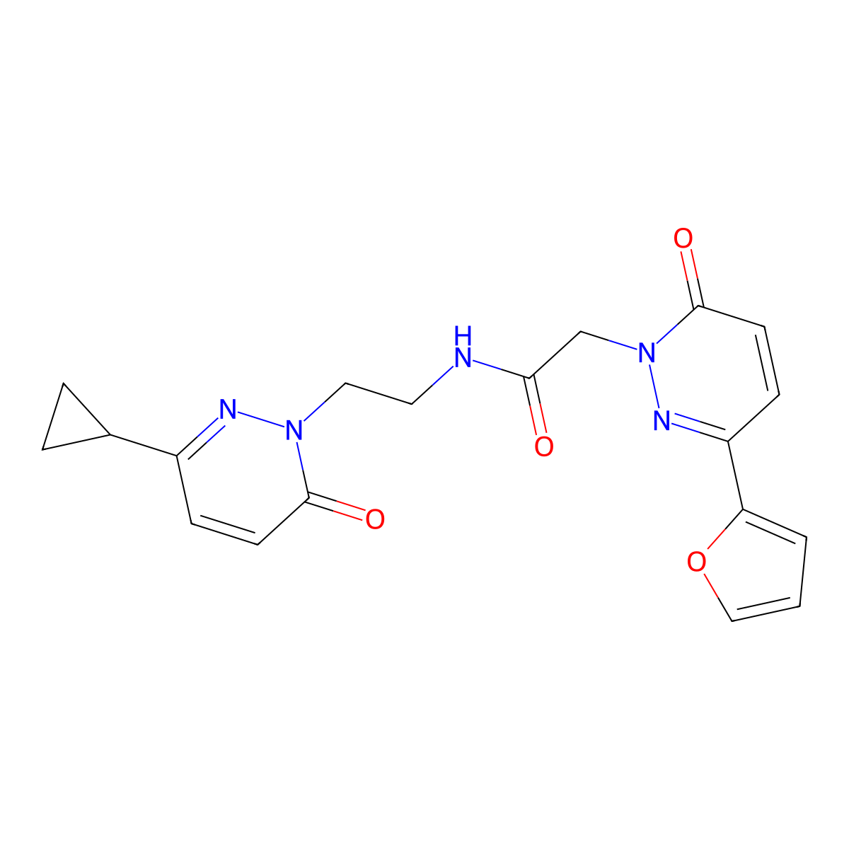 N-(2-(3-cyclopropyl-6-oxopyridazin-1(6H)-yl)ethyl)-2-(3-(furan-2-yl)-6-oxopyridazin-1(6H)-yl)acetamide molecular structure, CAS 2097915-42-7