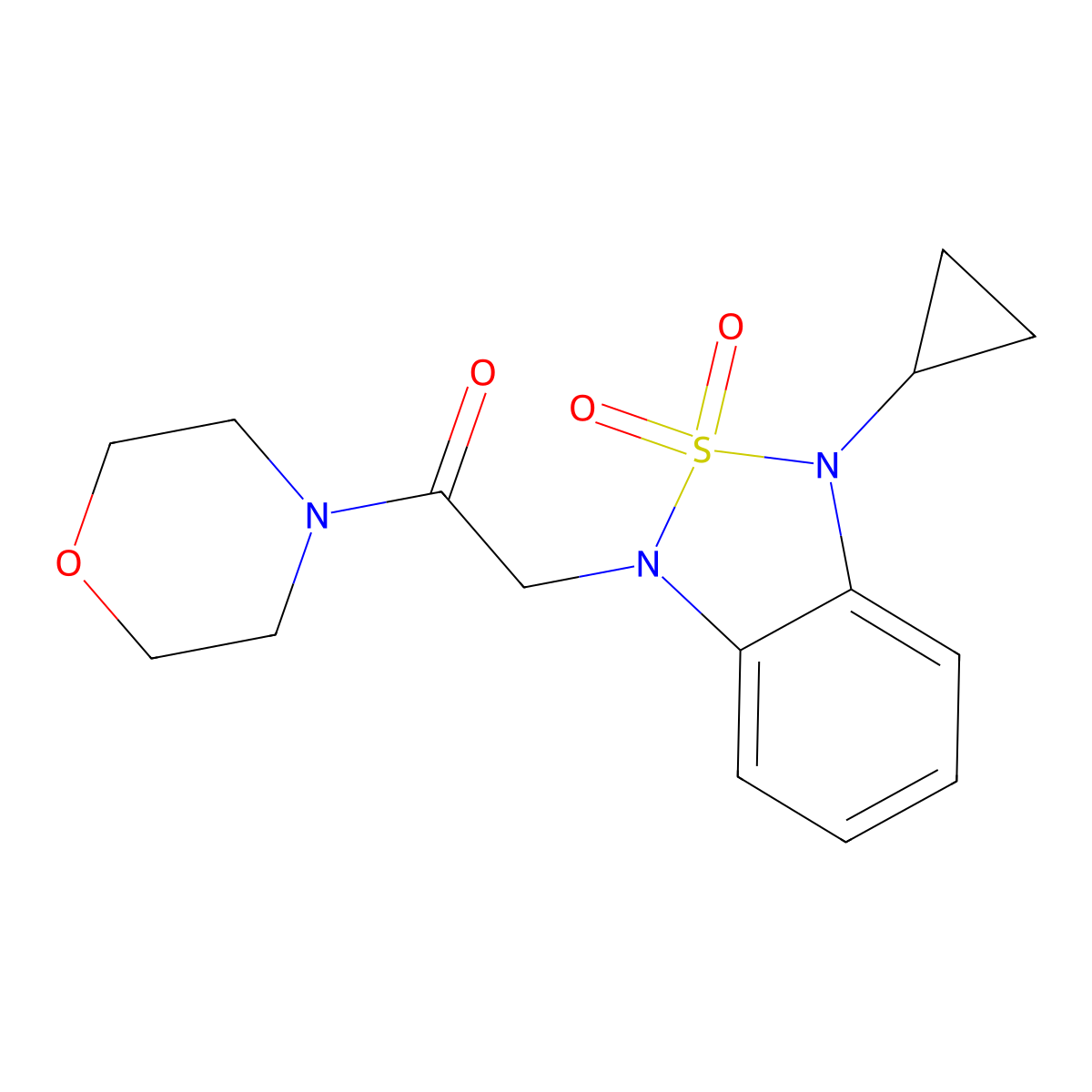 1-Cyclopropyl-3-[2-(morpholin-4-yl)-2-oxoethyl]-1,3-dihydro-2lambda6,1,3-benzothiadiazole-2,2-dione molecular structure, CAS 2097915-56-3