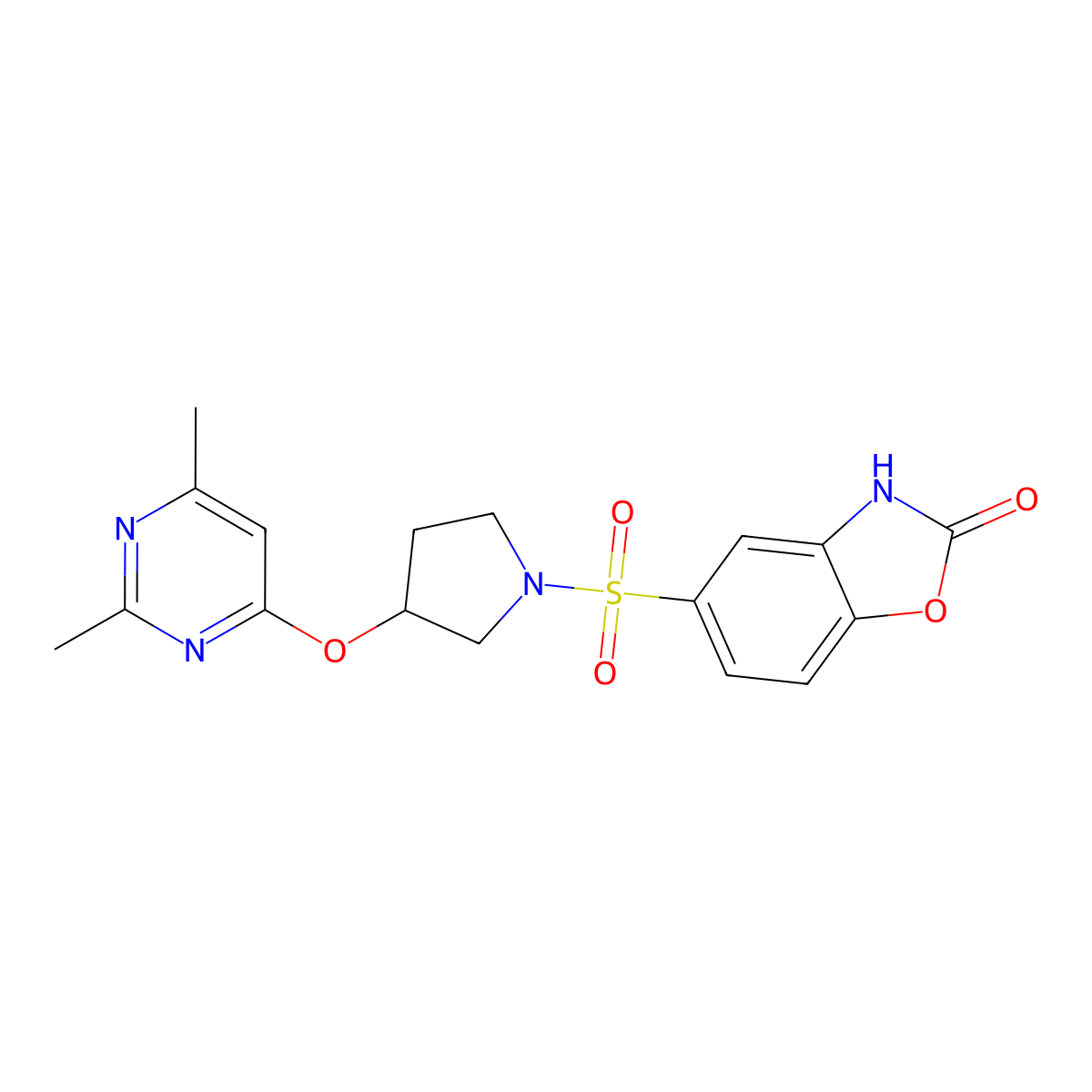 5-({3-[(2,6-Dimethylpyrimidin-4-yl)oxy]pyrrolidin-1-yl}sulfonyl)-2,3-dihydro-1,3-benzoxazol-2-one molecular structure, CAS 2097915-67-6