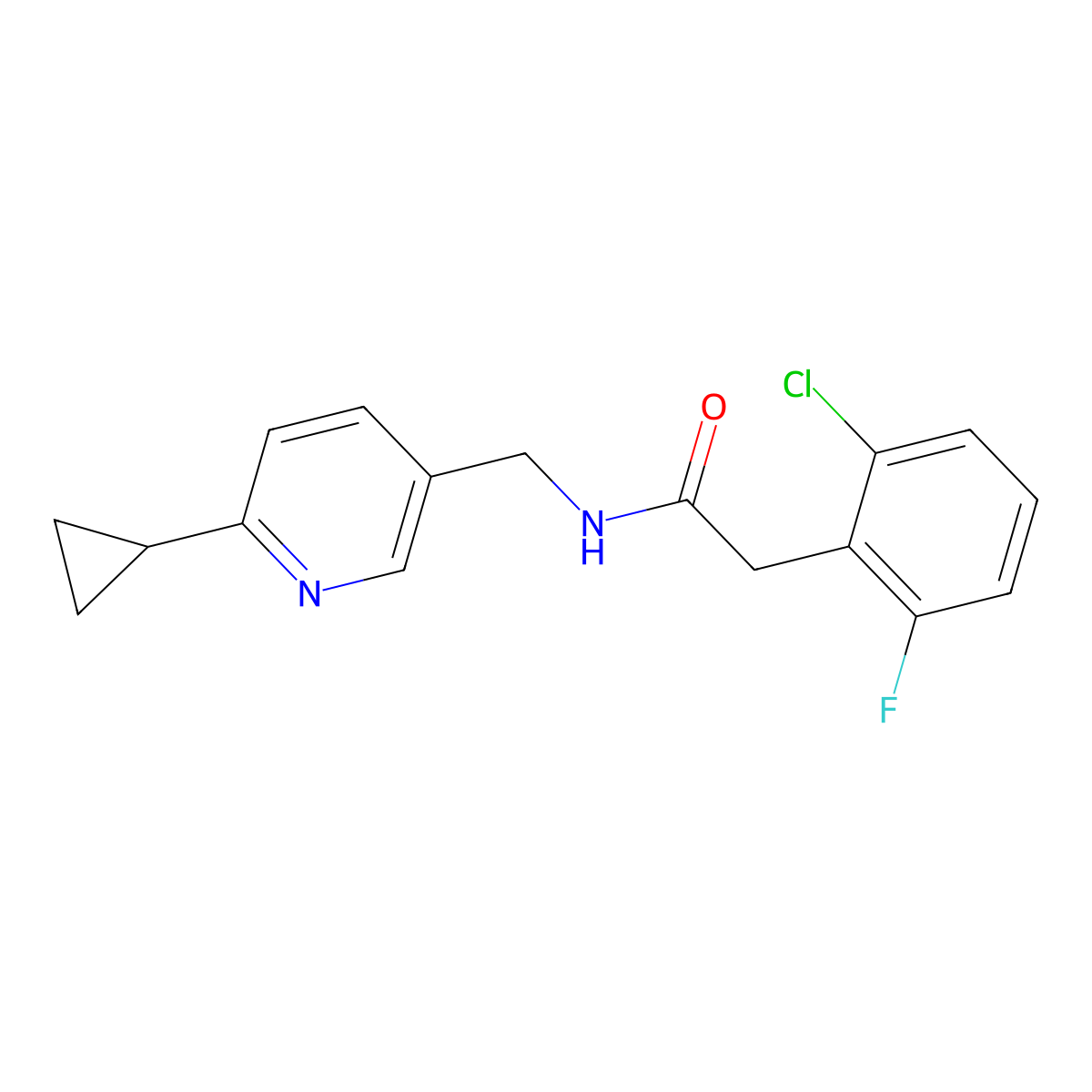 2-(2-chloro-6-fluorophenyl)-N-[(6-cyclopropylpyridin-3-yl)methyl]acetamide molecular structure, CAS 2097915-68-7