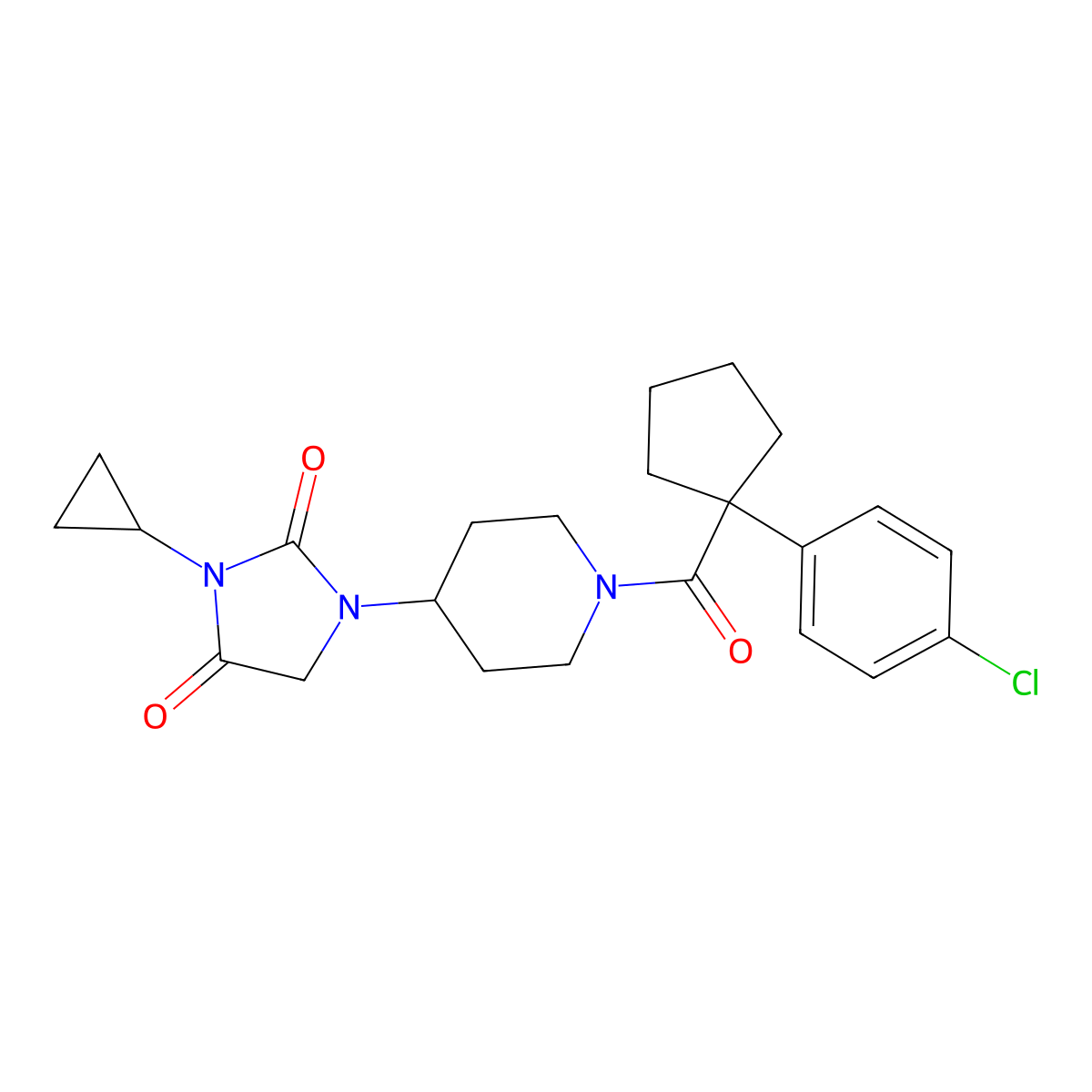 1-{1-[1-(4-Chlorophenyl)cyclopentanecarbonyl]piperidin-4-yl}-3-cyclopropylimidazolidine-2,4-dione molecular structure, CAS 2097915-71-2