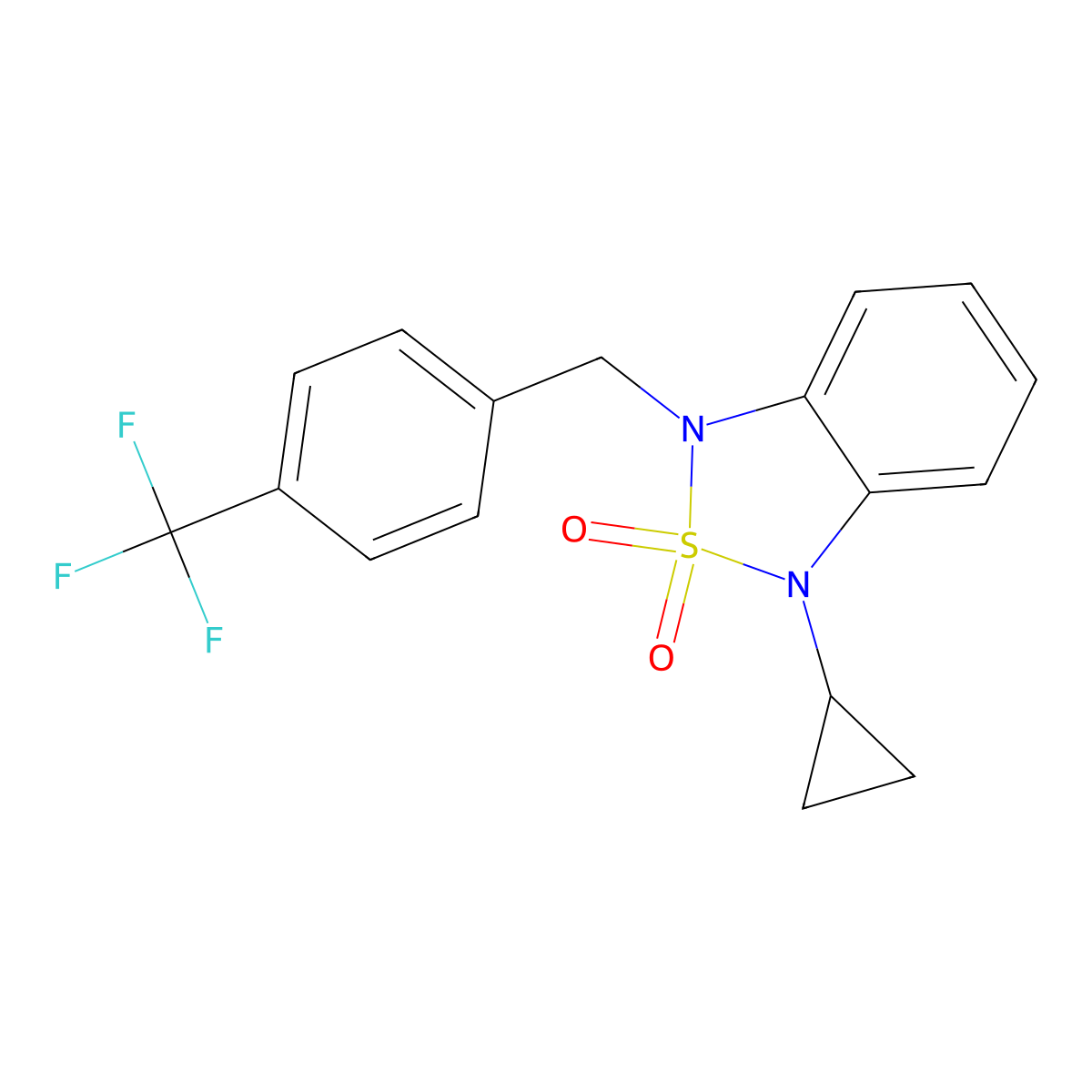 1-Cyclopropyl-3-{[4-(trifluoromethyl)phenyl]methyl}-1,3-dihydro-2lambda6,1,3-benzothiadiazole-2,2-dione molecular structure, CAS 2097915-73-4