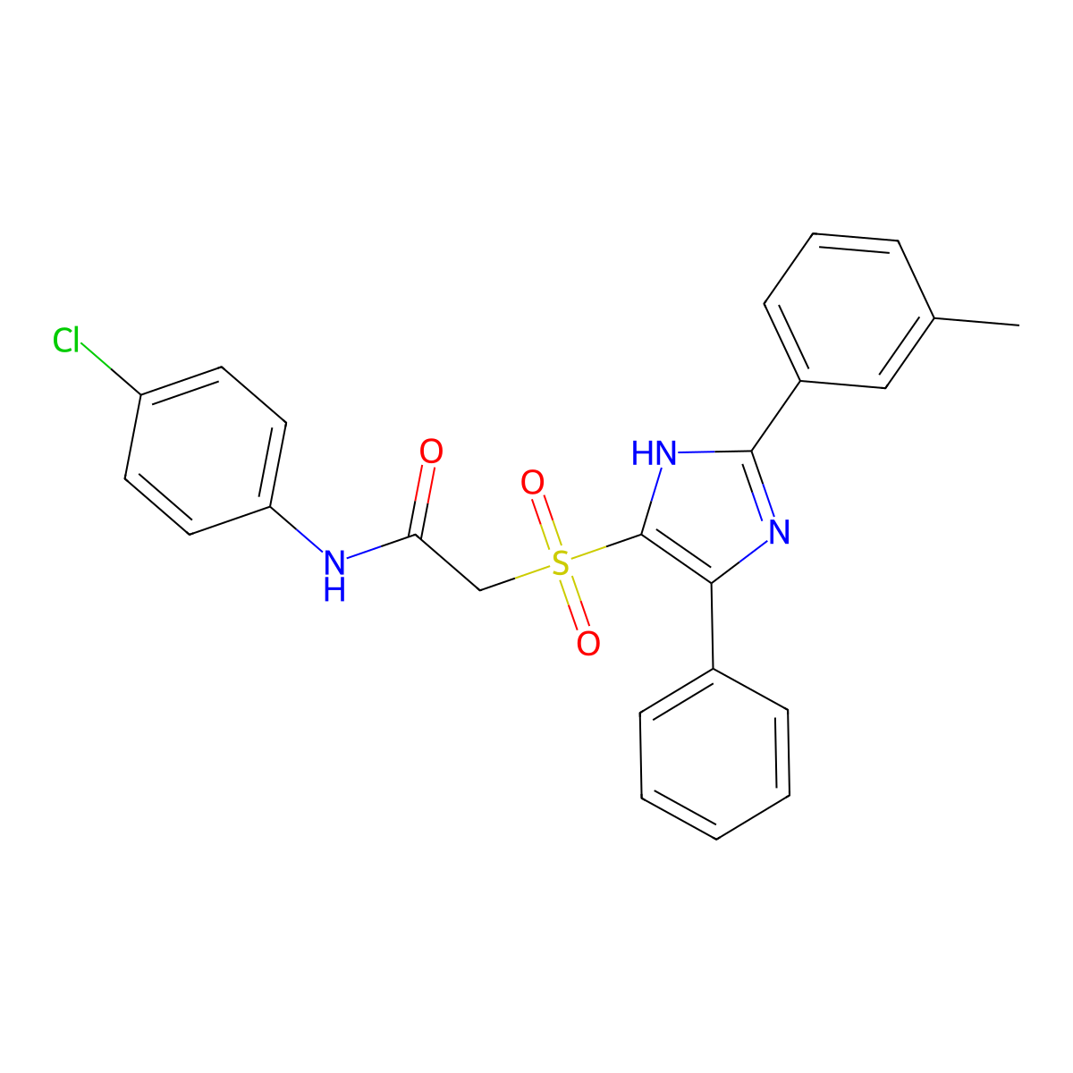 N-(4-chlorophenyl)-2-{[2-(3-methylphenyl)-5-phenyl-1H-imidazol-4-yl]sulfonyl}acetamide molecular structure, CAS 2097915-75-6
