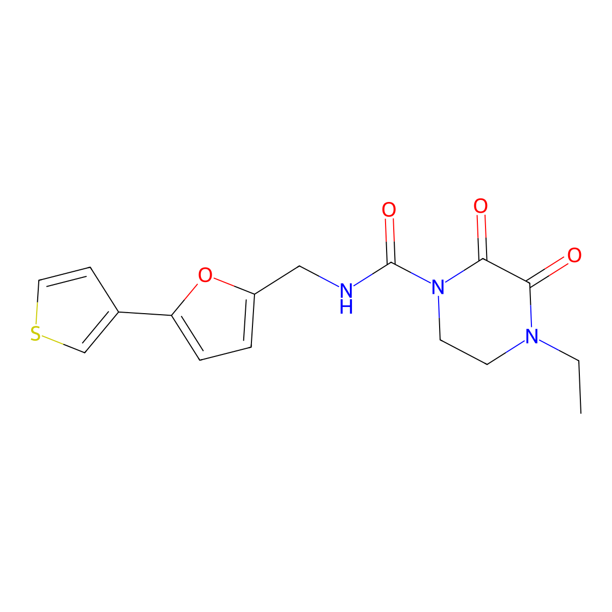 4-ethyl-2,3-dioxo-N-{[5-(thiophen-3-yl)furan-2-yl]methyl}piperazine-1-carboxamide molecular structure, CAS 2097915-87-0