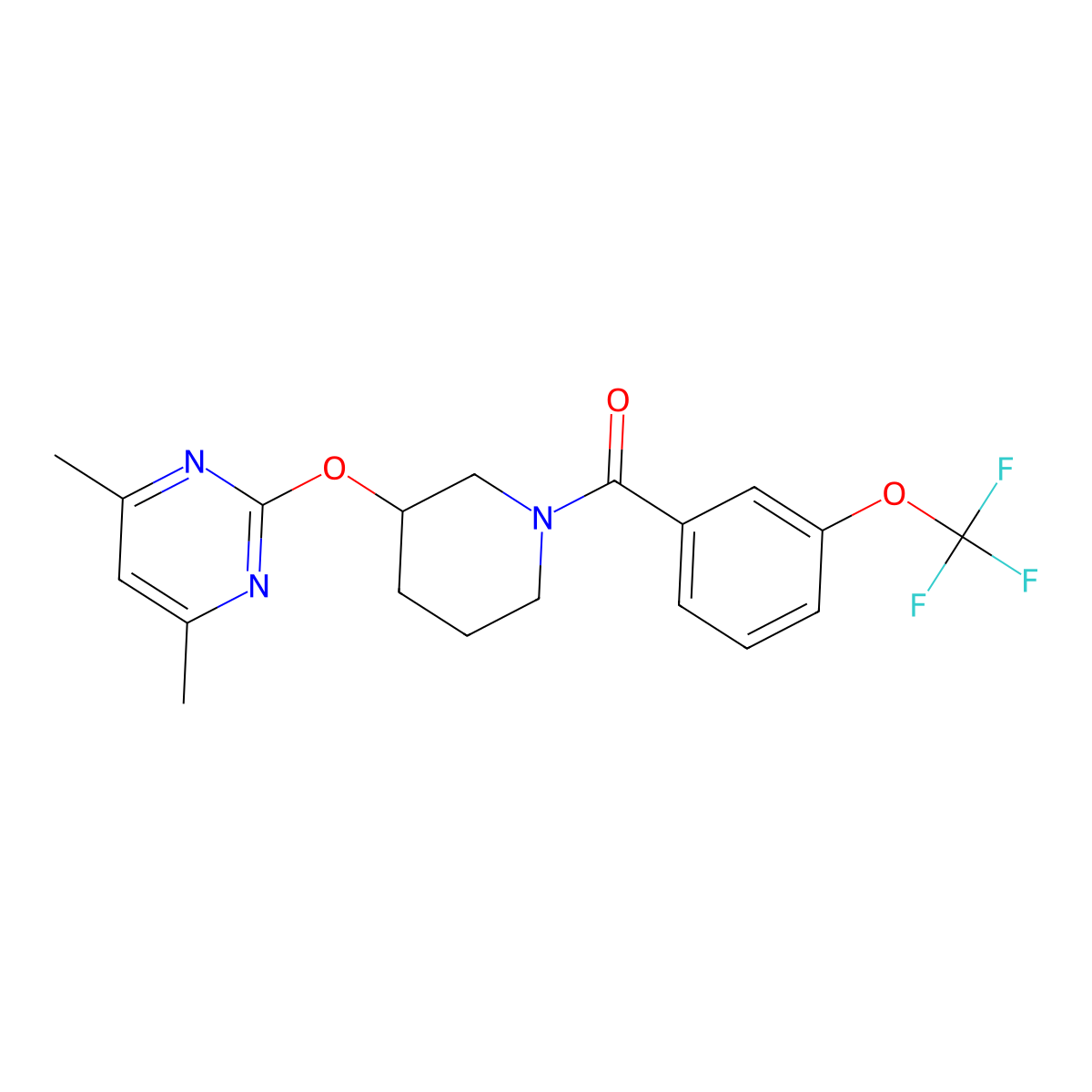 4,6-Dimethyl-2-({1-[3-(trifluoromethoxy)benzoyl]piperidin-3-yl}oxy)pyrimidine molecular structure, CAS 2097915-89-2