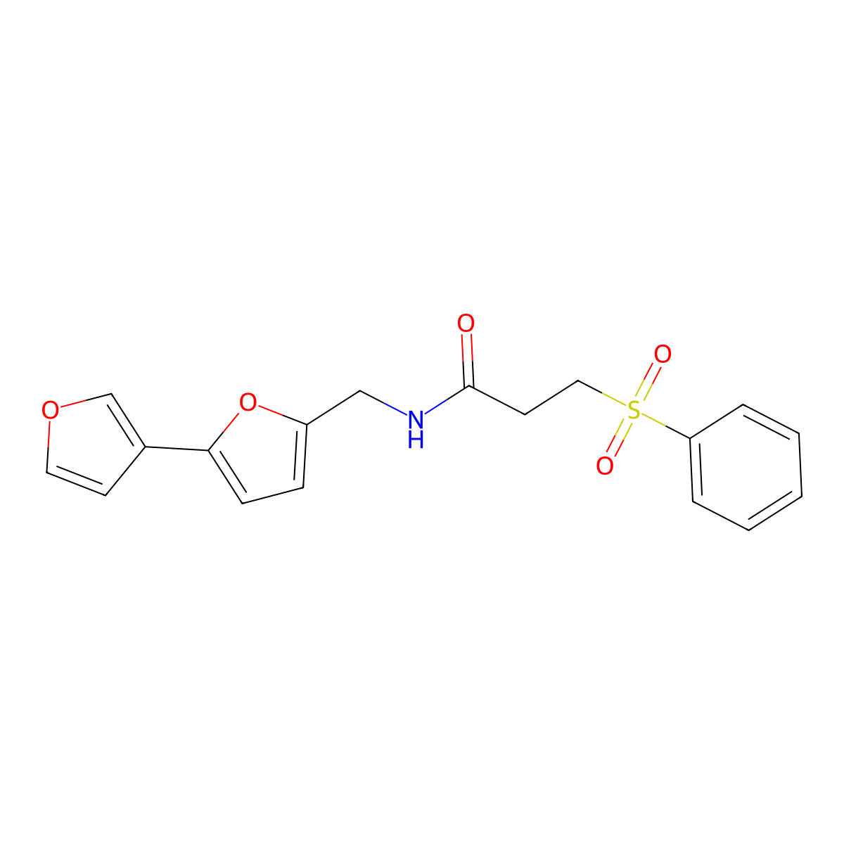 3-(benzenesulfonyl)-N-({[2,3'-bifuran]-5-yl}methyl)propanamide molecular structure, CAS 2097915-90-5
