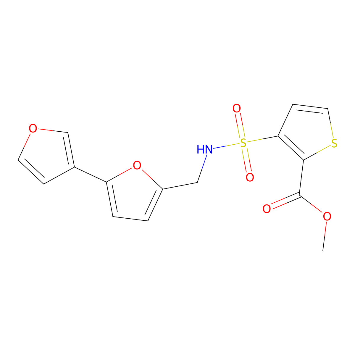 Methyl 3-[({[2,3'-bifuran]-5-yl}methyl)sulfamoyl]thiophene-2-carboxylate molecular structure, CAS 2097915-92-7