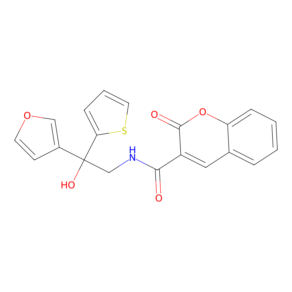 N-[2-(furan-3-yl)-2-hydroxy-2-(thiophen-2-yl)ethyl]-2-oxo-2H-chromene-3-carboxamide molecular structure, CAS 2097915-93-8