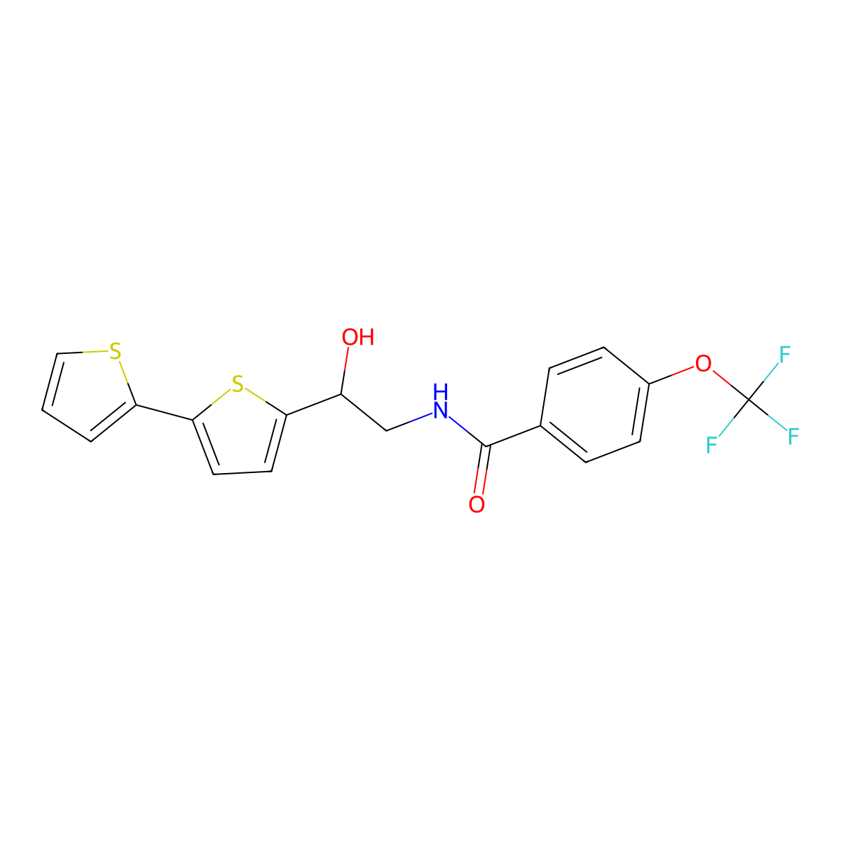 N-(2-{[2,2'-bithiophene]-5-yl}-2-hydroxyethyl)-4-(trifluoromethoxy)benzamide molecular structure, CAS 2097915-97-2