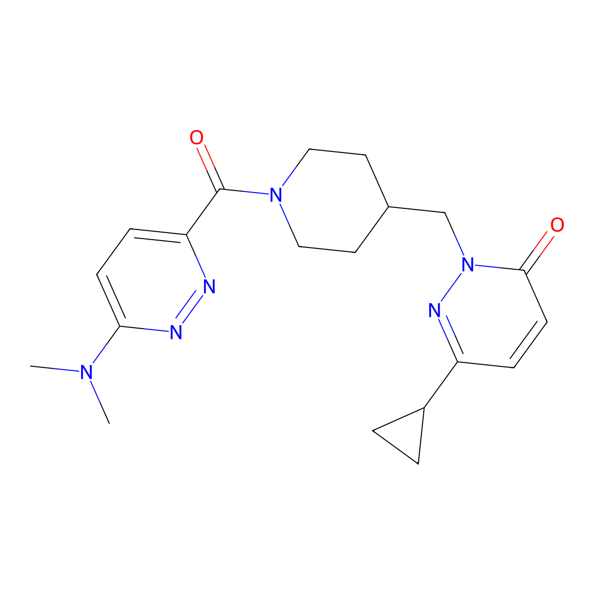 6-Cyclopropyl-2-({1-[6-(dimethylamino)pyridazine-3-carbonyl]piperidin-4-yl}methyl)-2,3-dihydropyridazin-3-one molecular structure, CAS 2097915-99-4
