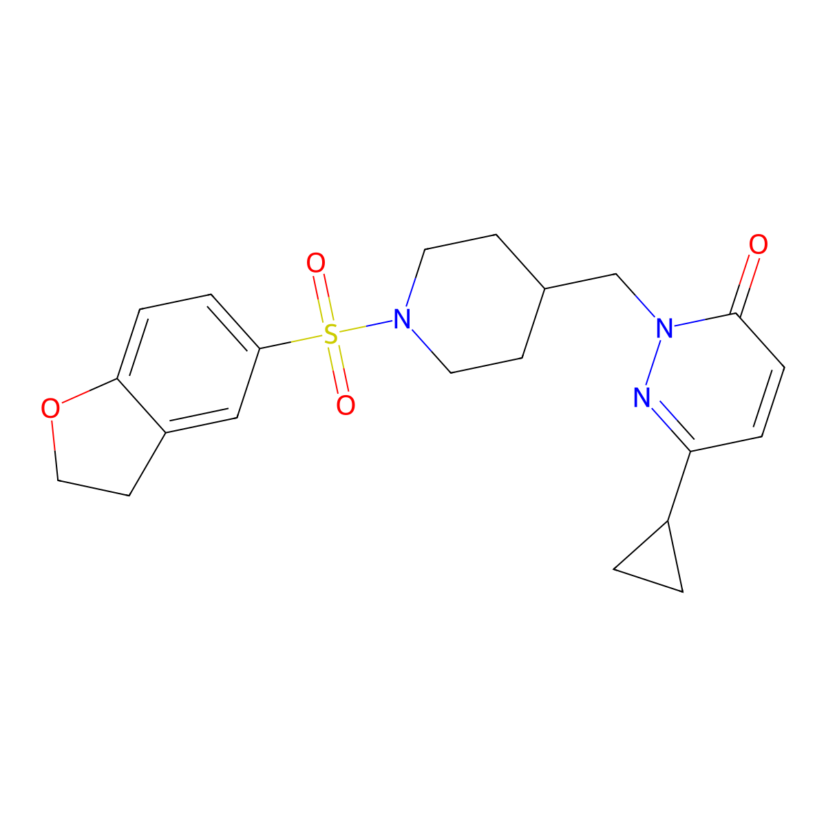 6-Cyclopropyl-2-{[1-(2,3-dihydro-1-benzofuran-5-sulfonyl)piperidin-4-yl]methyl}-2,3-dihydropyridazin-3-one molecular structure, CAS 2097916-03-3