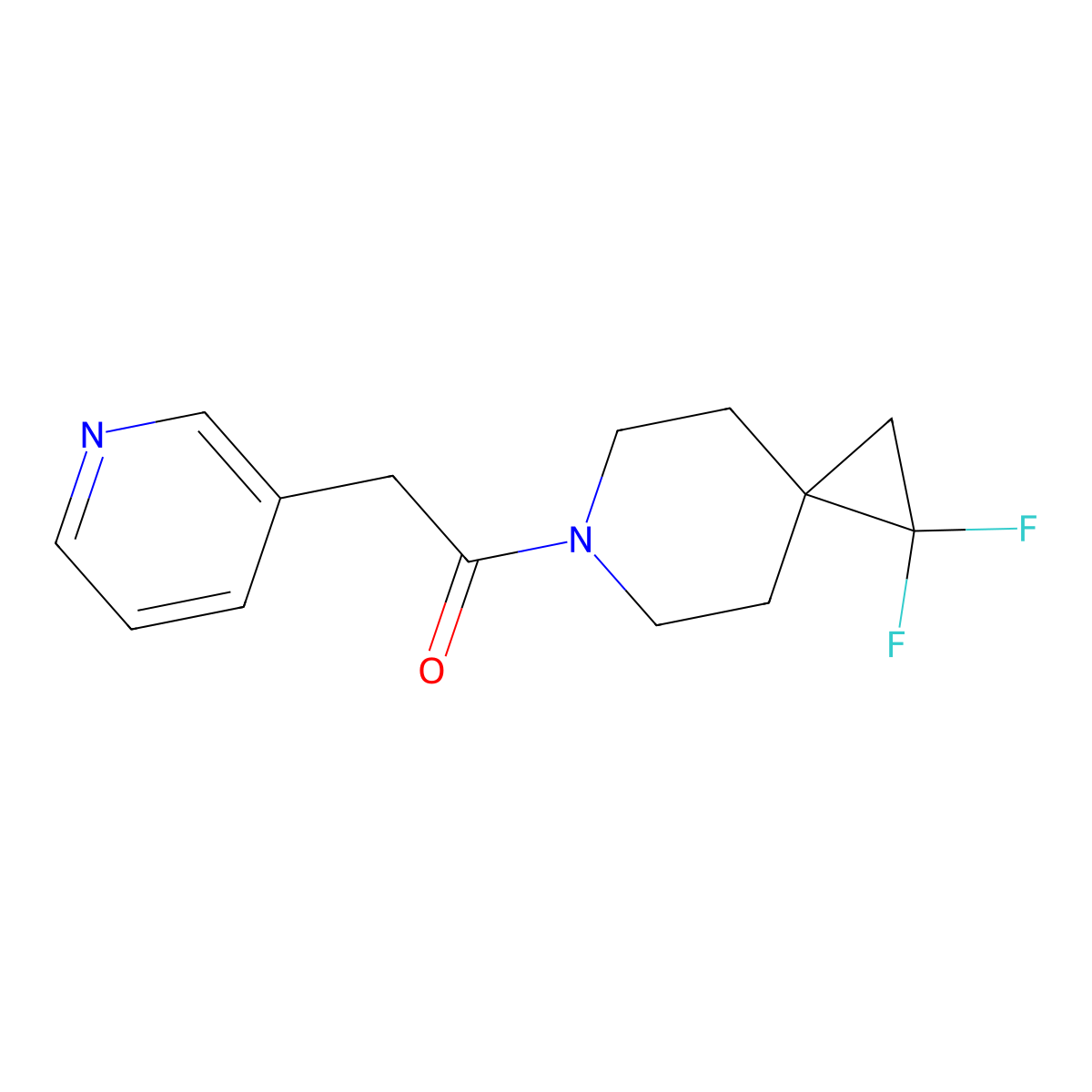 1-{1,1-Difluoro-6-azaspiro[2.5]octan-6-yl}-2-(pyridin-3-yl)ethan-1-one molecular structure, CAS 2097916-06-6