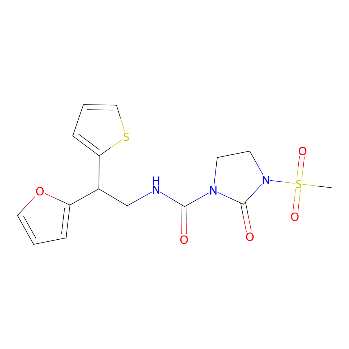 N-[2-(furan-2-yl)-2-(thiophen-2-yl)ethyl]-3-methanesulfonyl-2-oxoimidazolidine-1-carboxamide molecular structure, CAS 2097916-14-6
