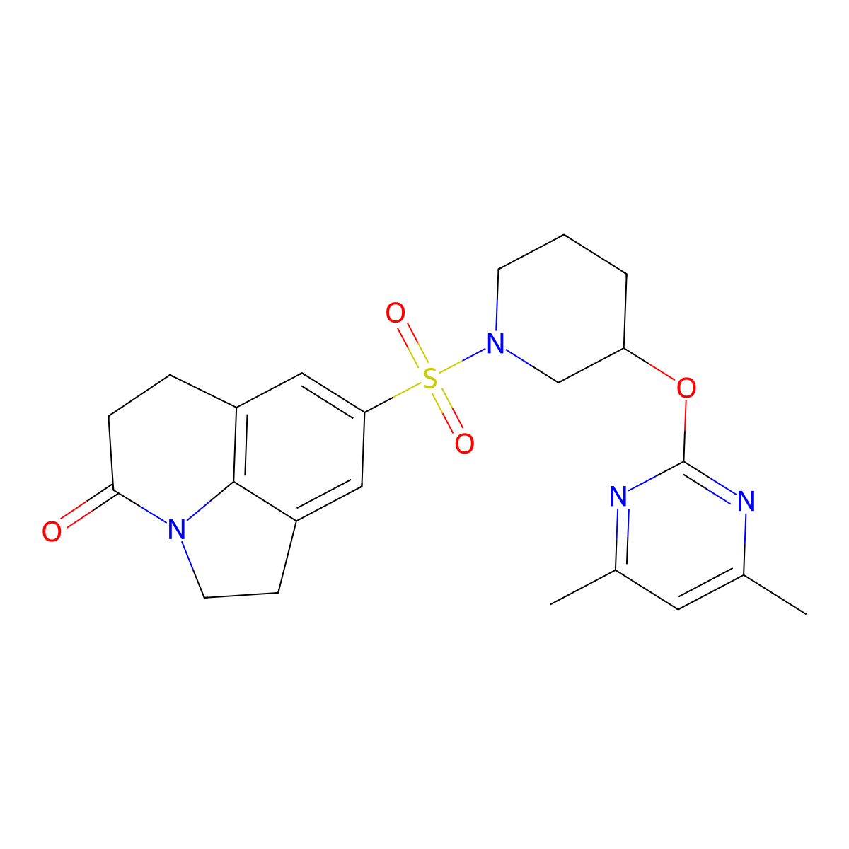 6-({3-[(4,6-Dimethylpyrimidin-2-yl)oxy]piperidin-1-yl}sulfonyl)-1-azatricyclo[6.3.1.0^{4,12}]dodeca-4(12),5,7-trien-11-one molecular structure, CAS 2097916-23-7