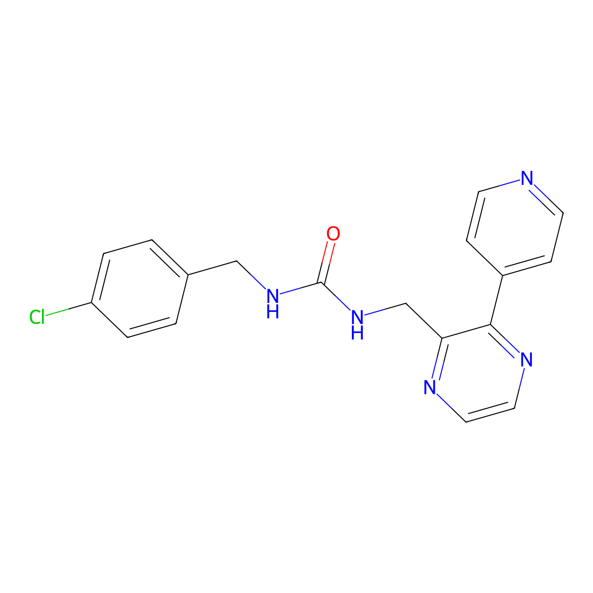 1-[(4-Chlorophenyl)methyl]-3-{[3-(pyridin-4-yl)pyrazin-2-yl]methyl}urea molecular structure, CAS 2097916-25-9