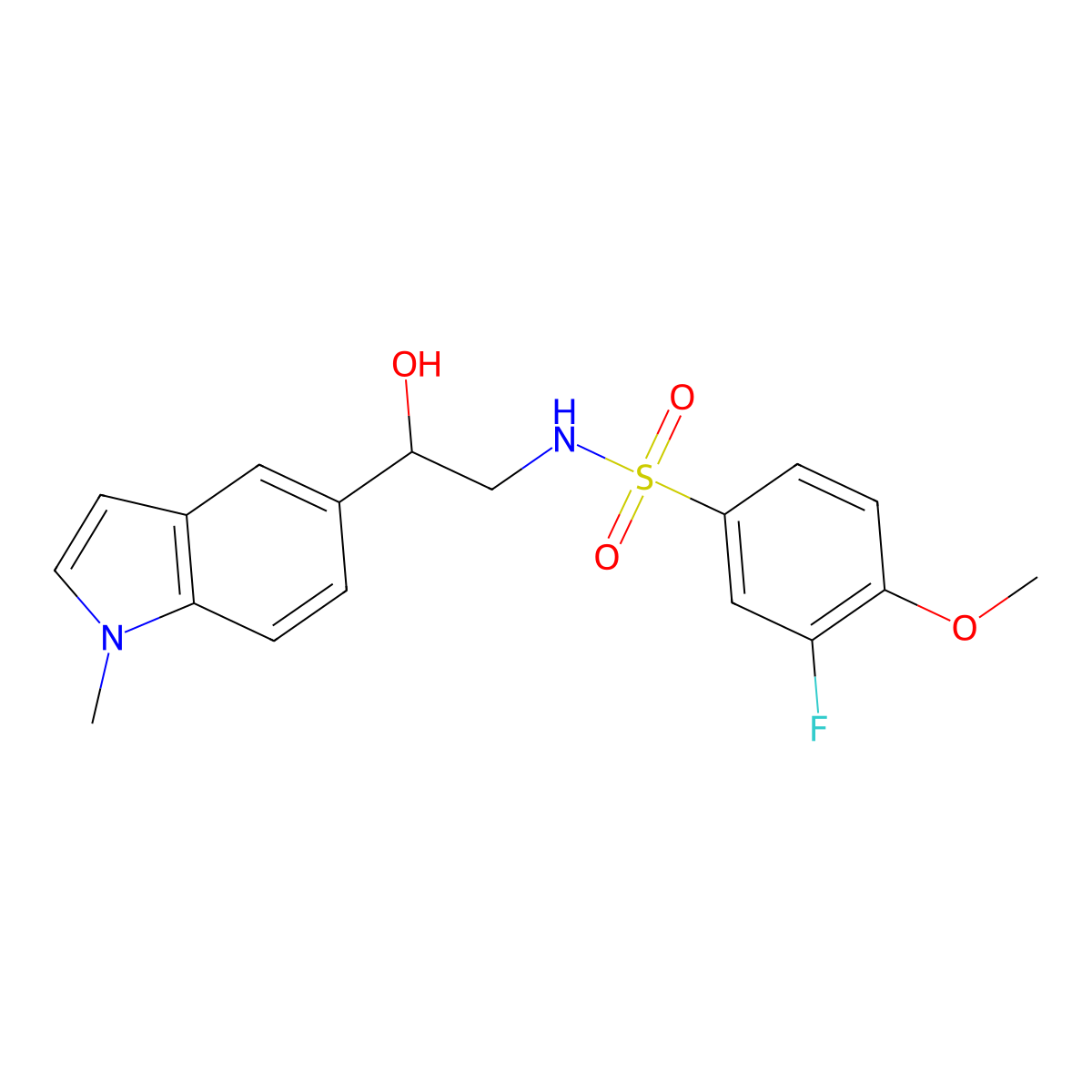 3-fluoro-N-(2-hydroxy-2-(1-methyl-1H-indol-5-yl)ethyl)-4-methoxybenzenesulfonamide molecular structure, CAS 2097916-27-1
