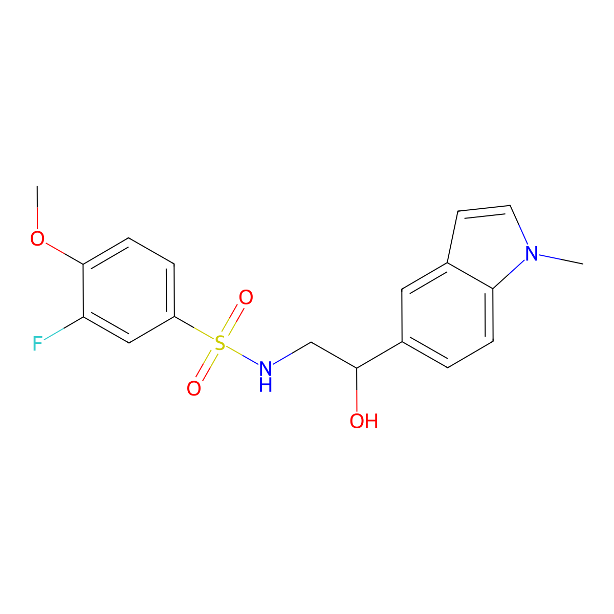 3-fluoro-N-(2-hydroxy-2-(1-methyl-1H-indol-5-yl)ethyl)-4-methoxybenzenesulfonamide molecular structure, CAS 2097916-27-1