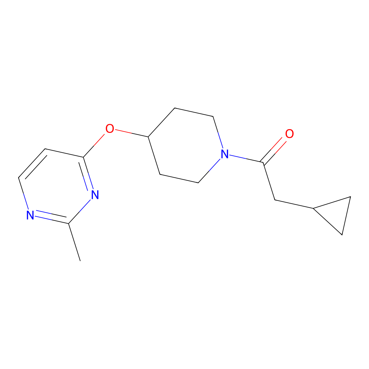2-Cyclopropyl-1-(4-((2-methylpyrimidin-4-yl)oxy)piperidin-1-yl)ethanone molecular structure, CAS 2097916-28-2