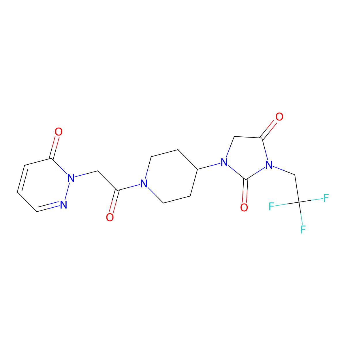 1-{1-[2-(6-Oxo-1,6-dihydropyridazin-1-yl)acetyl]piperidin-4-yl}-3-(2,2,2-trifluoroethyl)imidazolidine-2,4-dione molecular structure, CAS 2097916-32-8